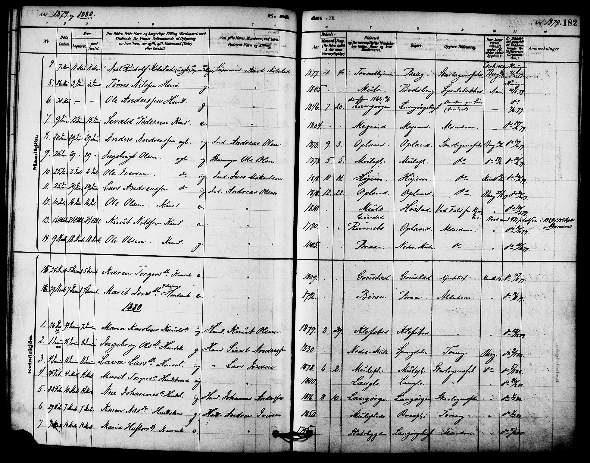 Ministerialprotokoller, klokkerbøker og fødselsregistre - Sør-Trøndelag, SAT/A-1456/612/L0378: Parish register (official) no. 612A10, 1878-1897, p. 182