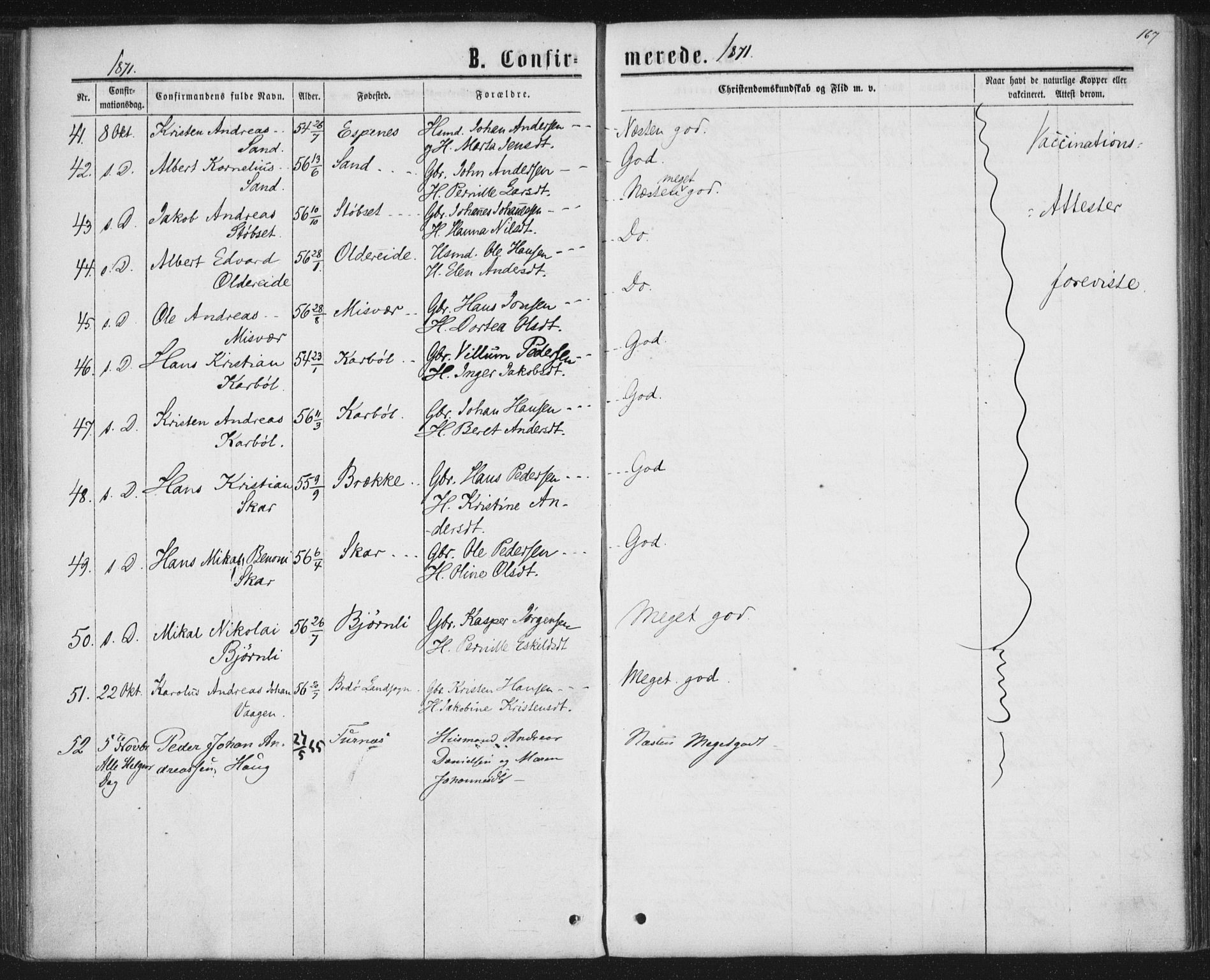 Ministerialprotokoller, klokkerbøker og fødselsregistre - Nordland, AV/SAT-A-1459/852/L0739: Parish register (official) no. 852A09, 1866-1877, p. 167