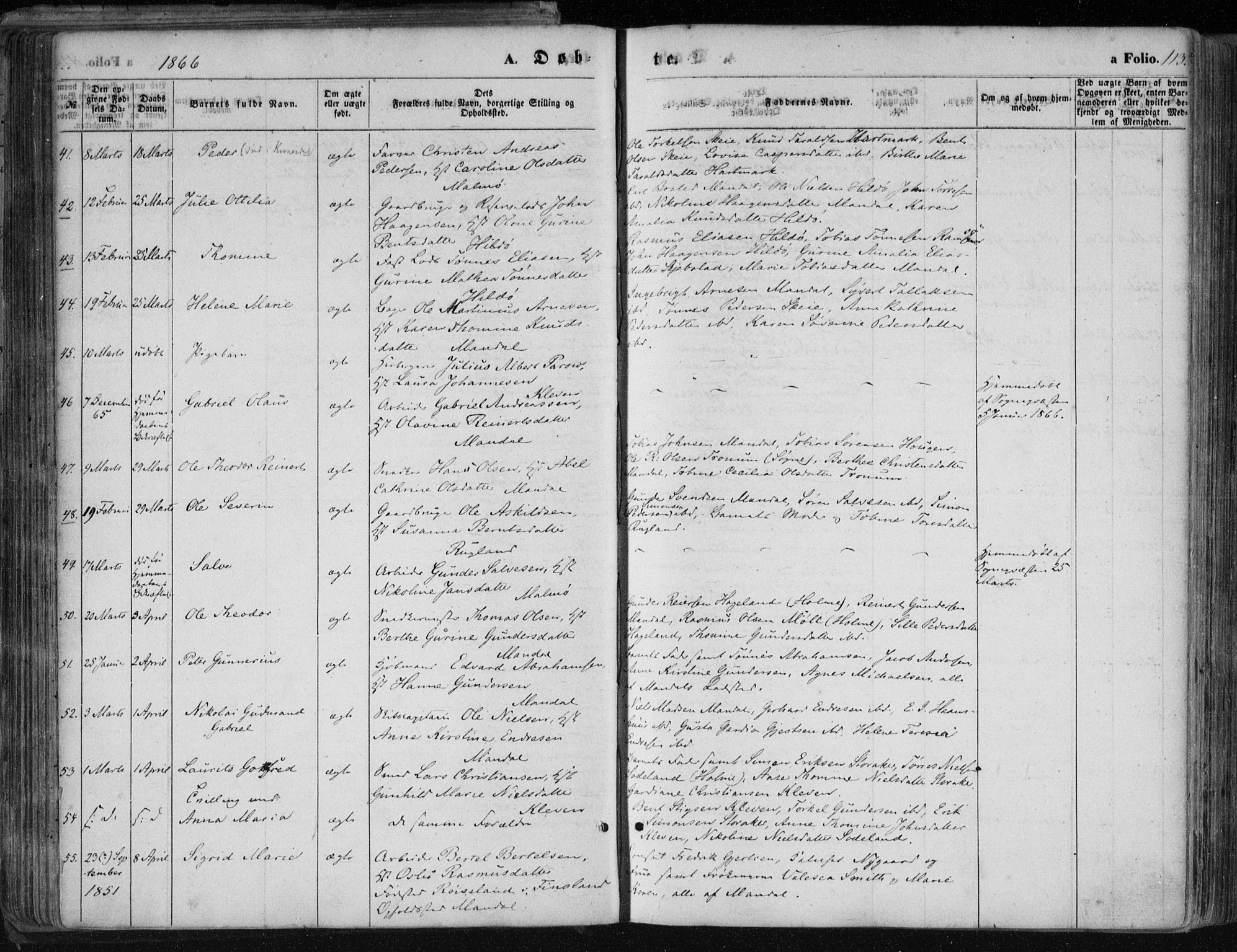 Mandal sokneprestkontor, AV/SAK-1111-0030/F/Fa/Faa/L0014: Parish register (official) no. A 14, 1859-1872, p. 113