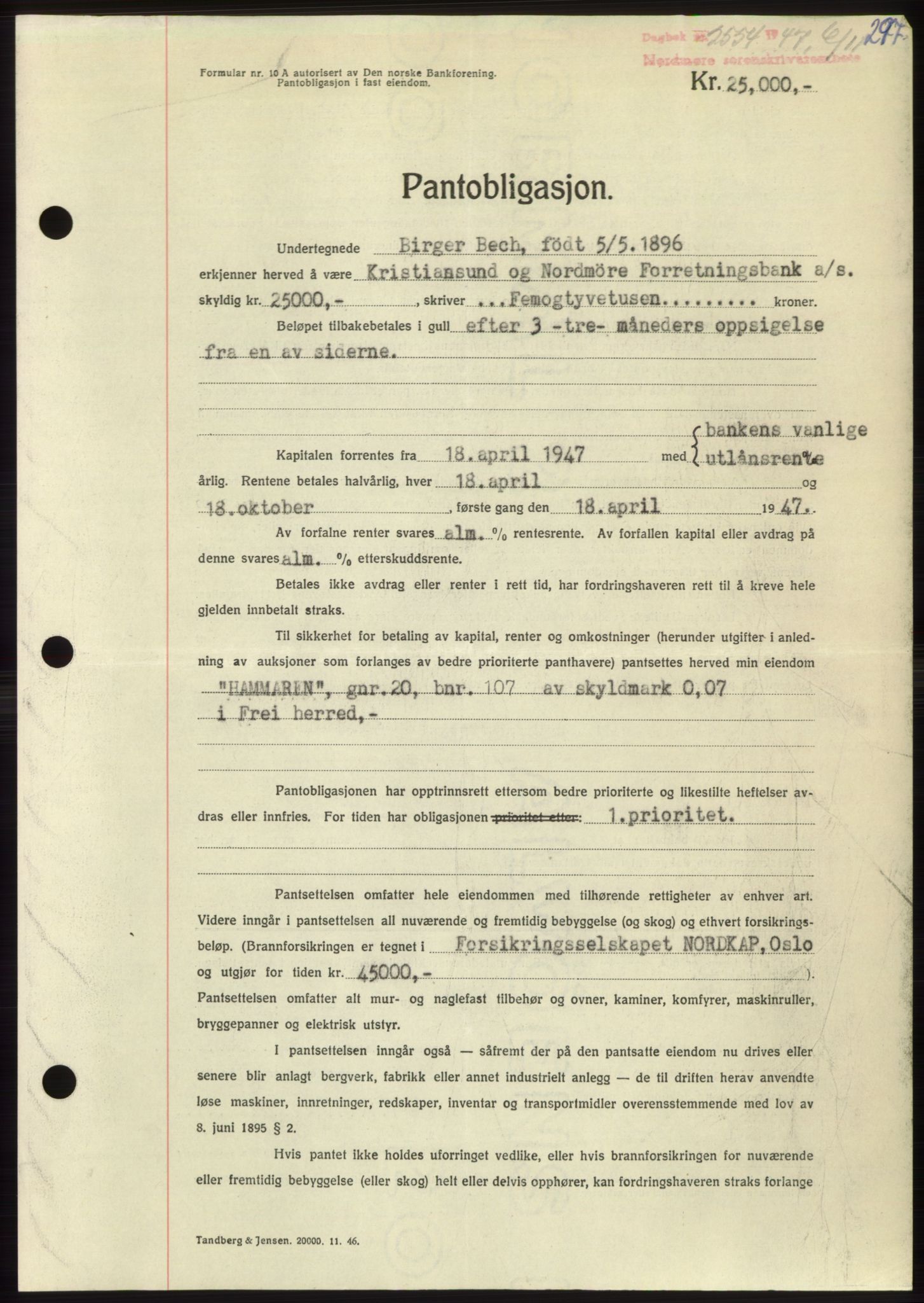 Nordmøre sorenskriveri, AV/SAT-A-4132/1/2/2Ca: Mortgage book no. B97, 1947-1948, Diary no: : 2554/1947