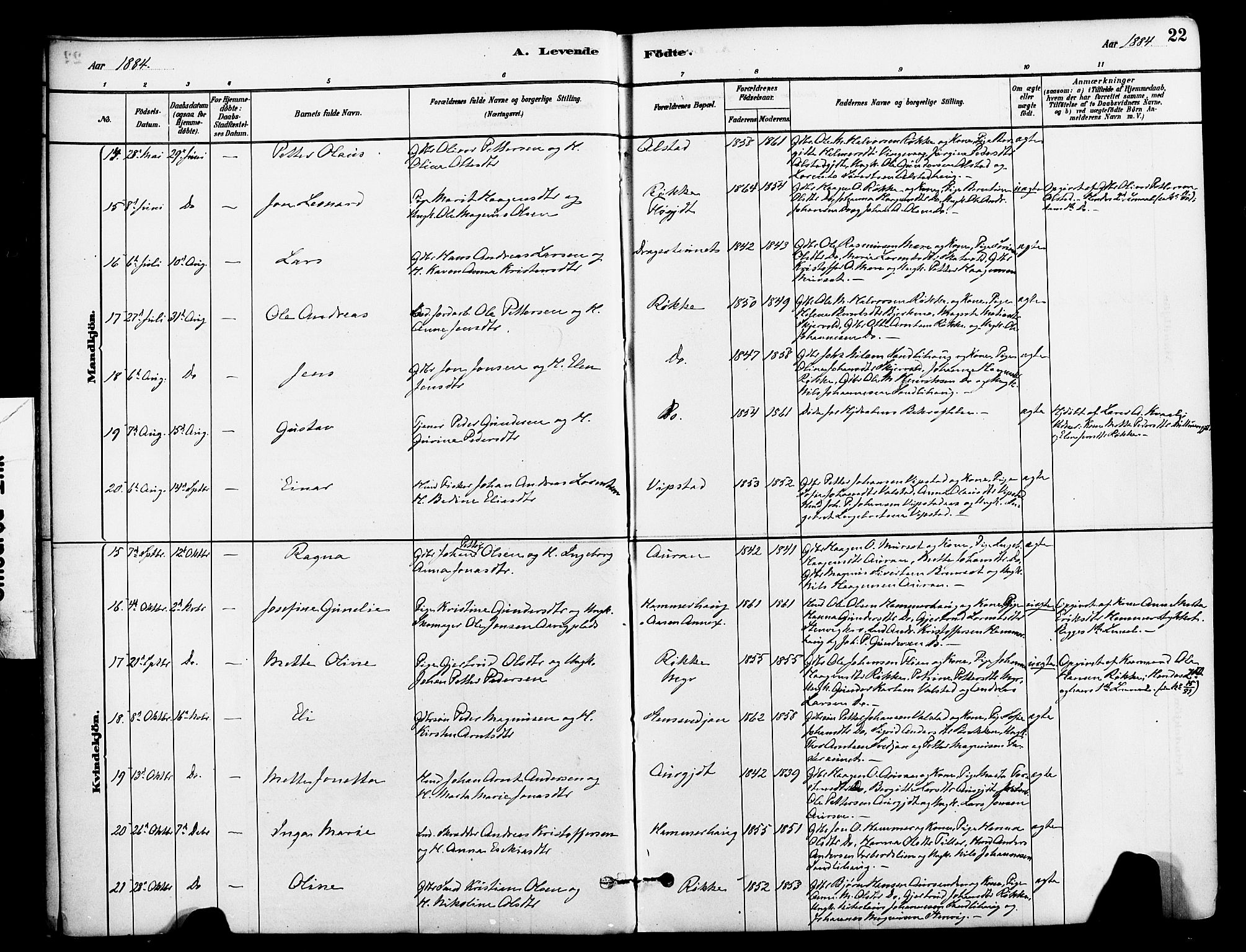 Ministerialprotokoller, klokkerbøker og fødselsregistre - Nord-Trøndelag, AV/SAT-A-1458/712/L0100: Parish register (official) no. 712A01, 1880-1900, p. 22