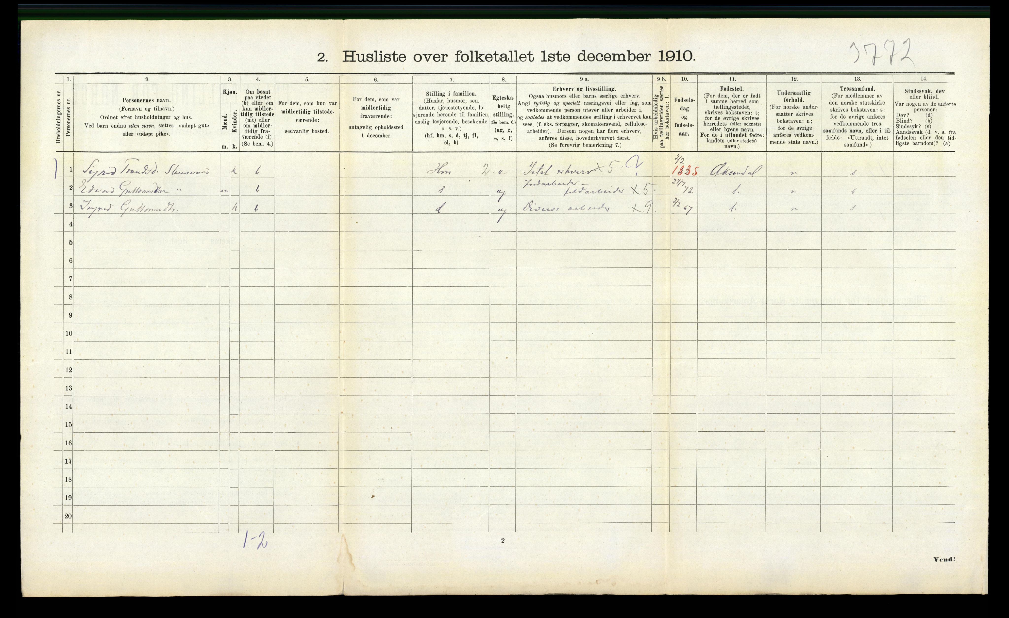 RA, 1910 census for Eresfjord og Vistdal, 1910, p. 162