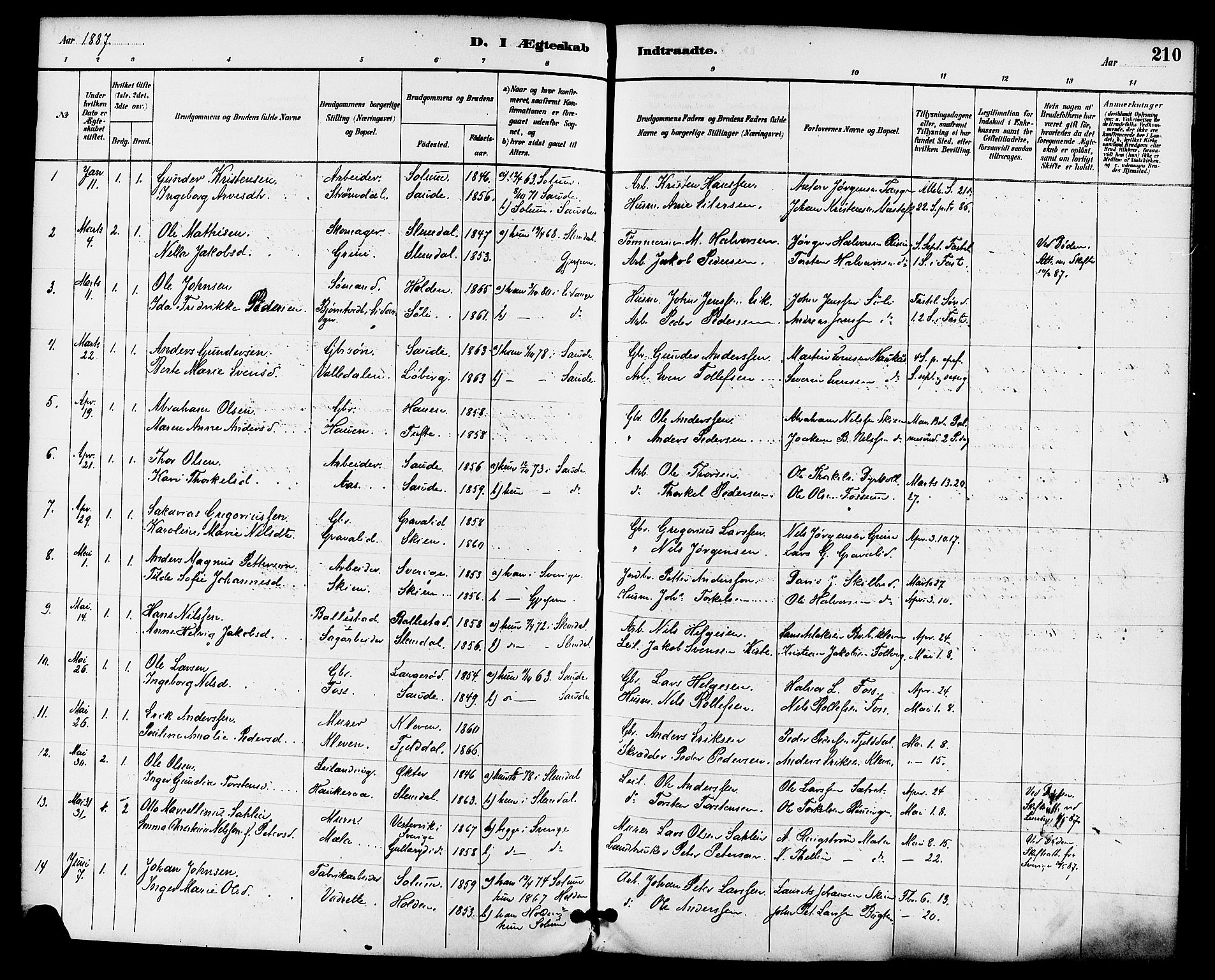 Gjerpen kirkebøker, SAKO/A-265/F/Fa/L0010: Parish register (official) no. I 10, 1886-1895, p. 210