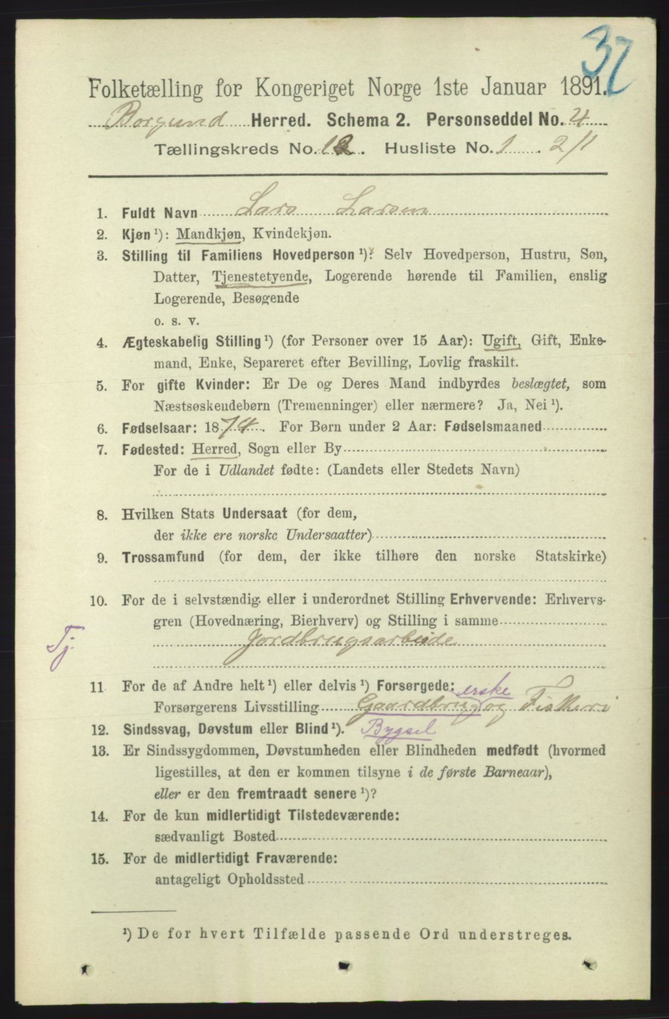 RA, 1891 census for 1531 Borgund, 1891, p. 3199