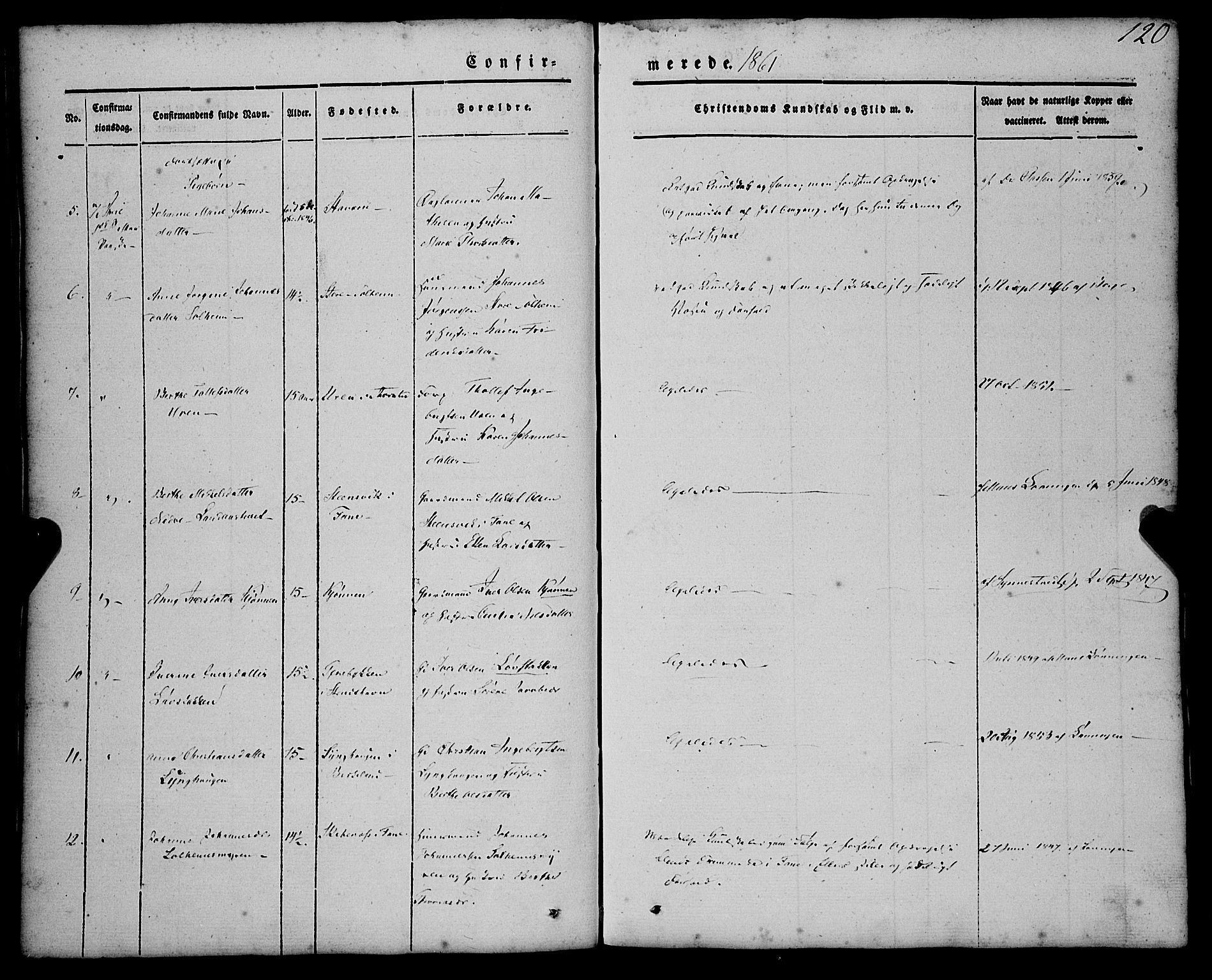 St. Jørgens hospital og Årstad sokneprestembete, AV/SAB-A-99934: Parish register (official) no. A 4, 1844-1863, p. 120