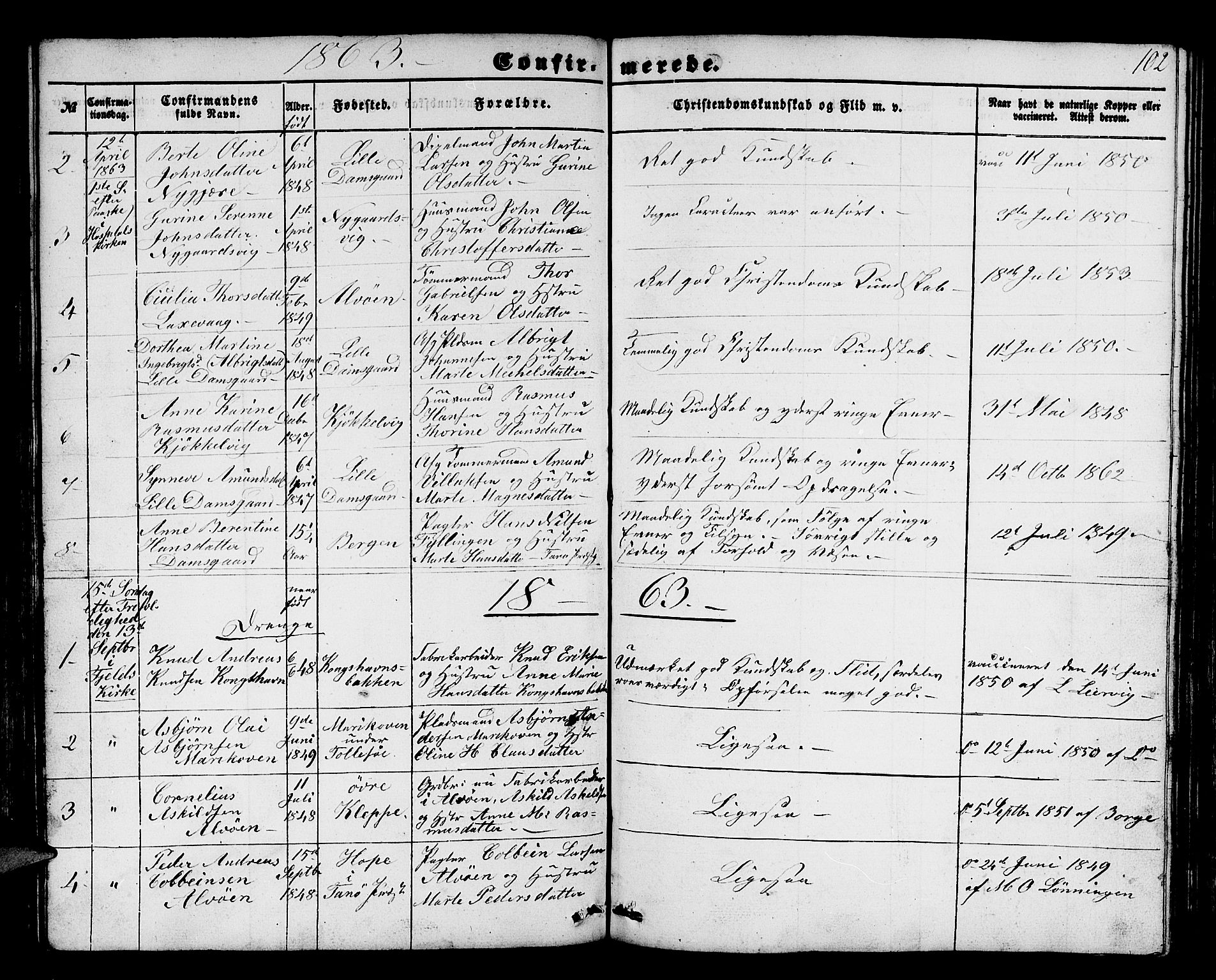 Askøy Sokneprestembete, AV/SAB-A-74101/H/Ha/Hab/Haba/L0004: Parish register (copy) no. A 4, 1852-1864, p. 102