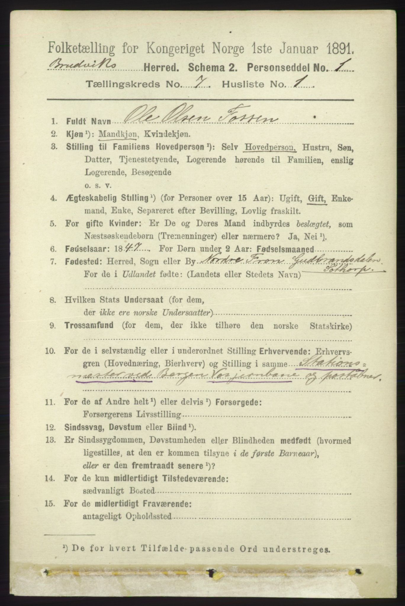 RA, 1891 census for 1251 Bruvik, 1891, p. 2039