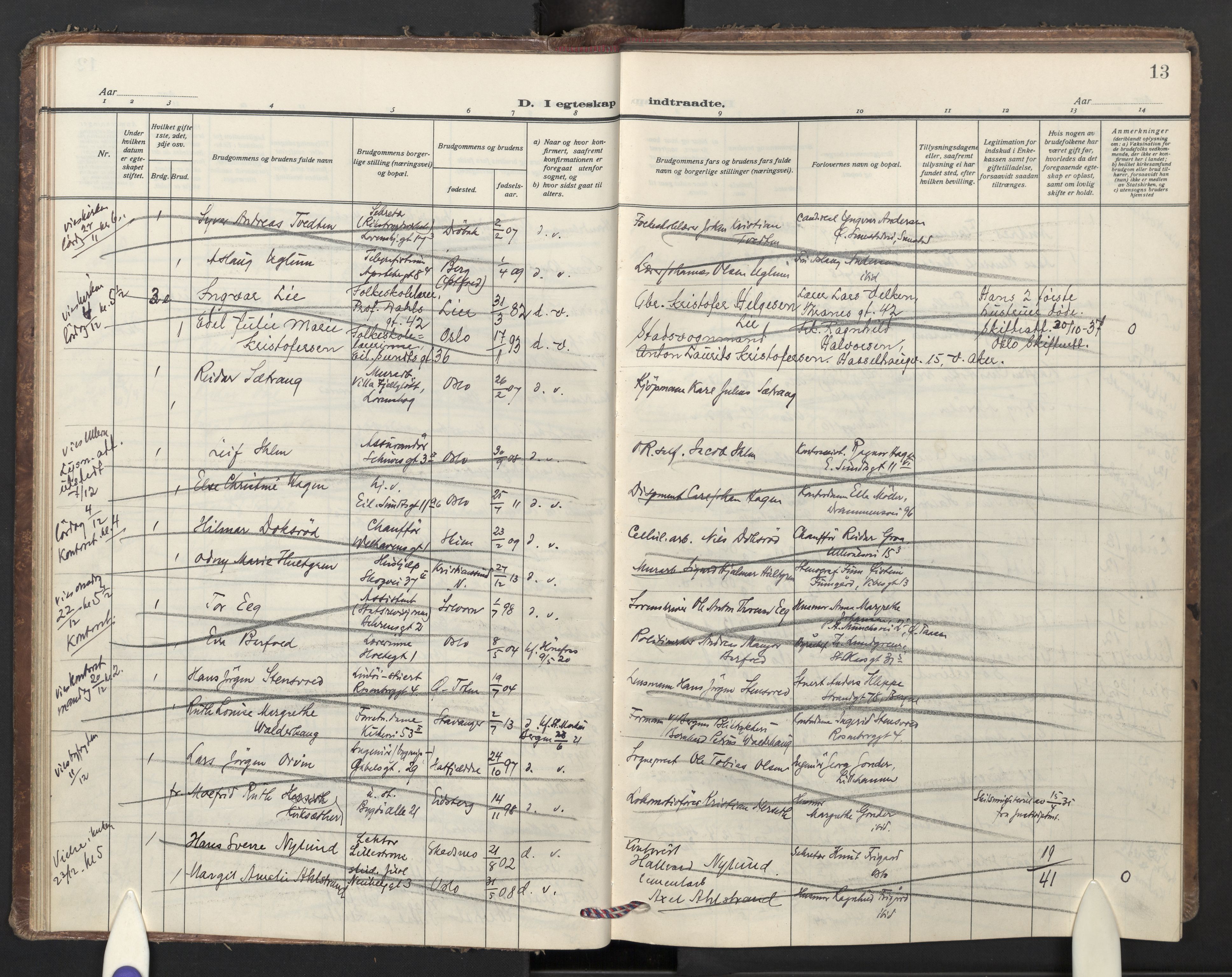 Uranienborg prestekontor Kirkebøker, AV/SAO-A-10877/H/Ha/L0007: Banns register no. I 7, 1937-1946, p. 13