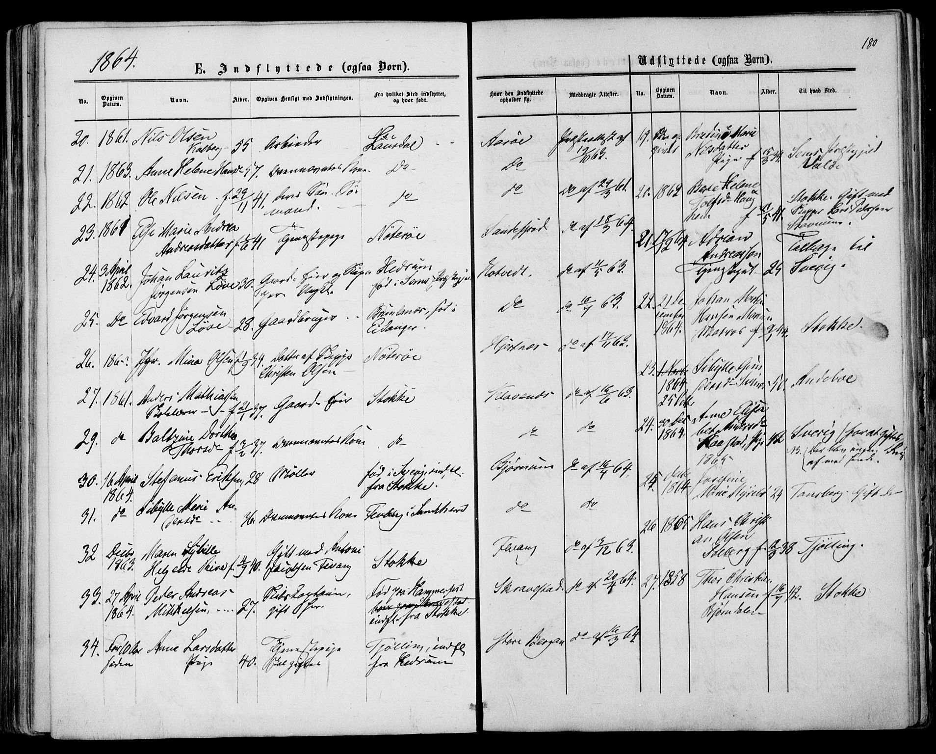 Sandar kirkebøker, AV/SAKO-A-243/F/Fa/L0009: Parish register (official) no. 9, 1862-1871, p. 180