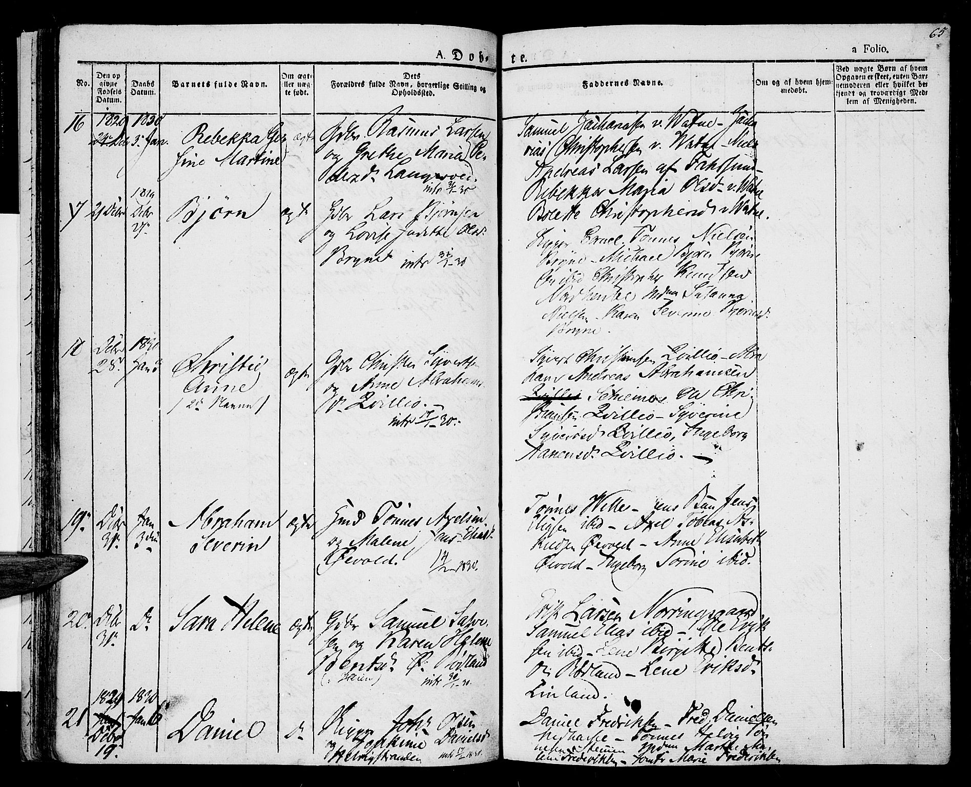 Lista sokneprestkontor, AV/SAK-1111-0027/F/Fa/L0008: Parish register (official) no. A 8, 1823-1835, p. 65