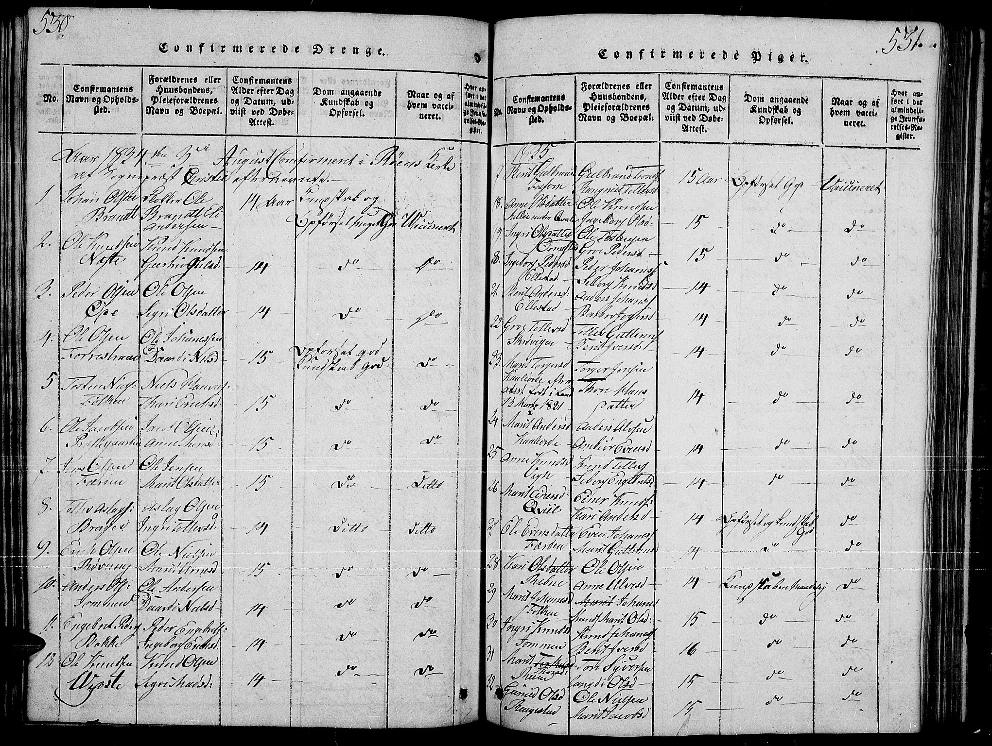 Slidre prestekontor, SAH/PREST-134/H/Ha/Hab/L0001: Parish register (copy) no. 1, 1814-1838, p. 530-531