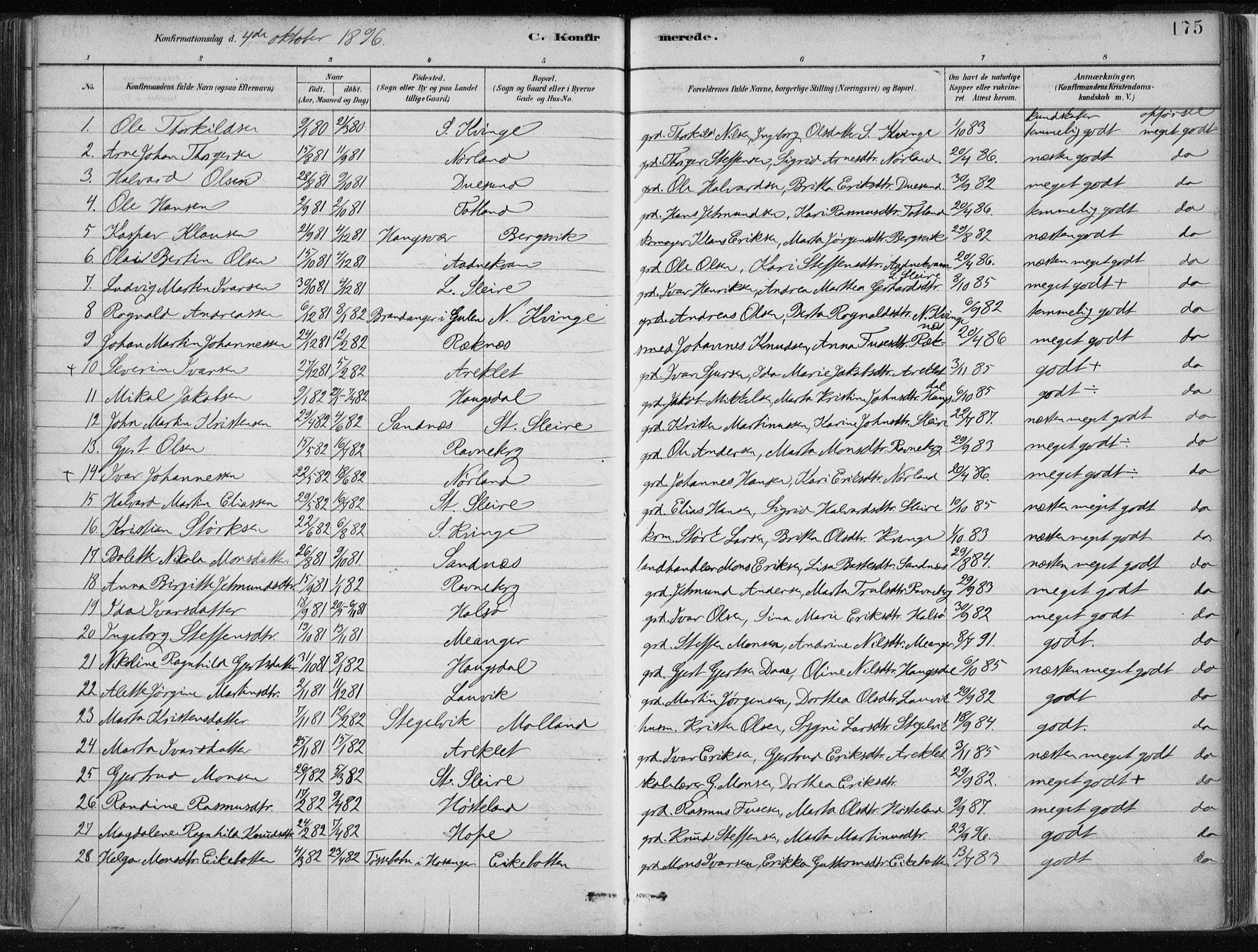 Masfjorden Sokneprestembete, AV/SAB-A-77001: Parish register (official) no. B  1, 1876-1899, p. 175