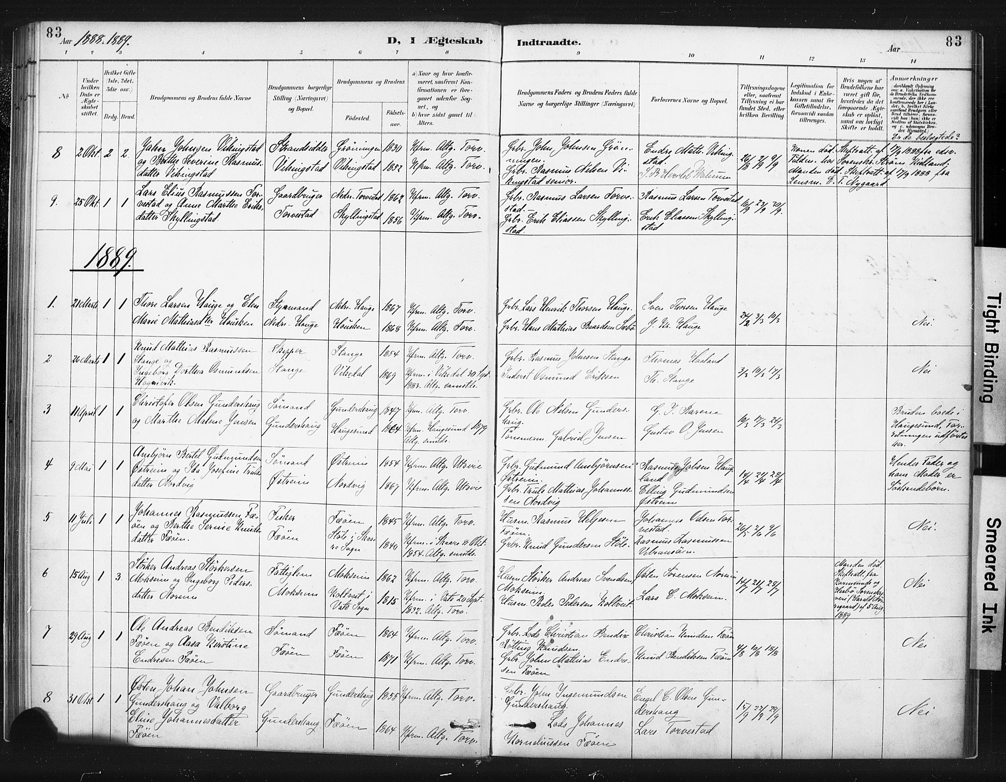 Torvastad sokneprestkontor, AV/SAST-A -101857/H/Ha/Haa/L0015: Parish register (official) no. A 14, 1888-1899, p. 83