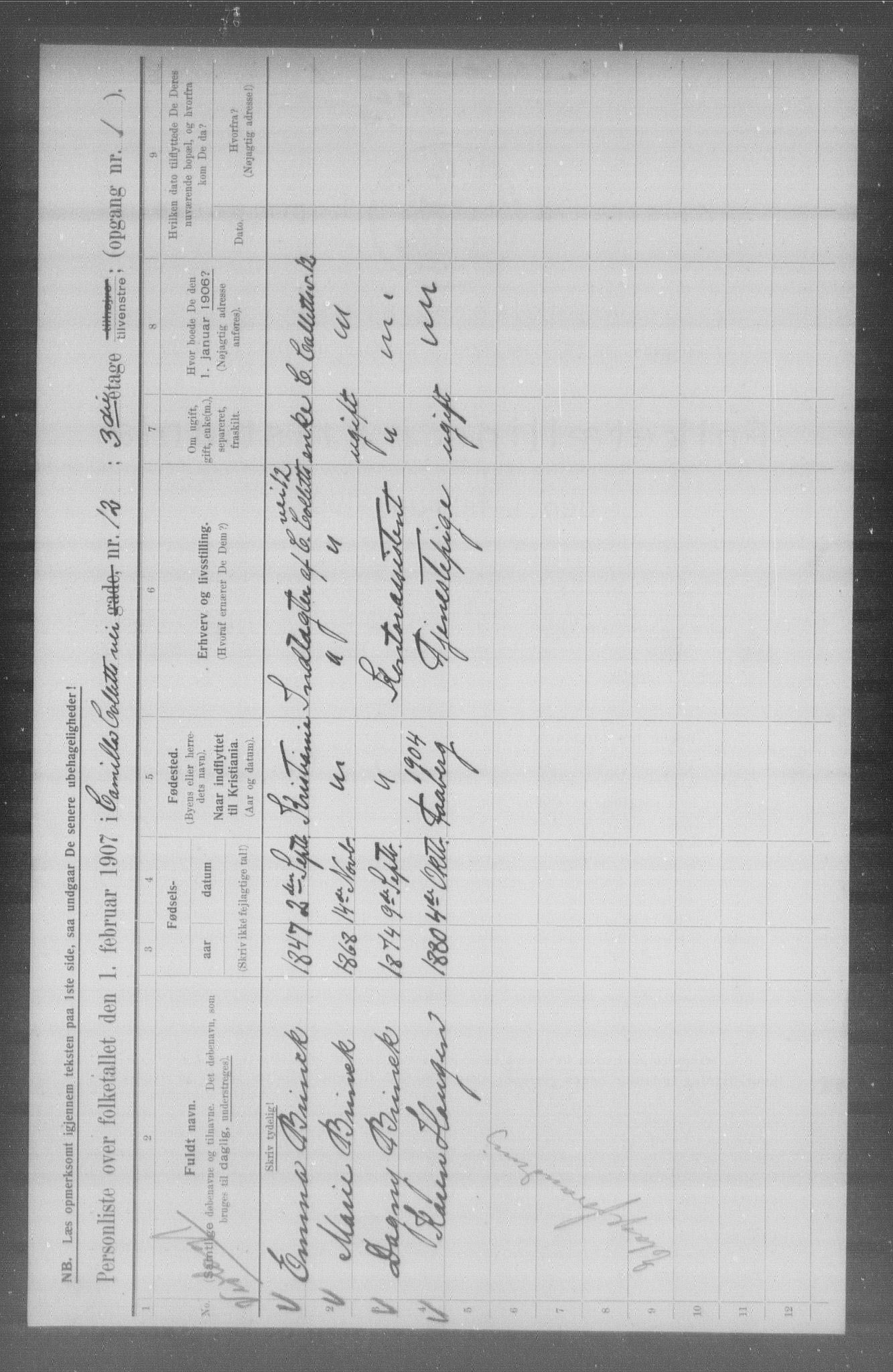 OBA, Municipal Census 1907 for Kristiania, 1907, p. 6045