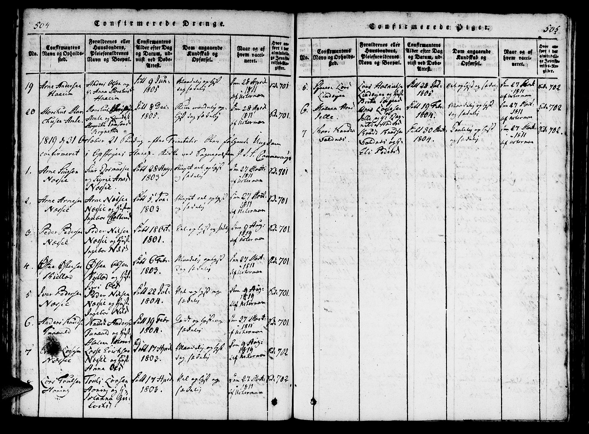 Innvik sokneprestembete, AV/SAB-A-80501: Parish register (official) no. A 2, 1816-1821, p. 504-505