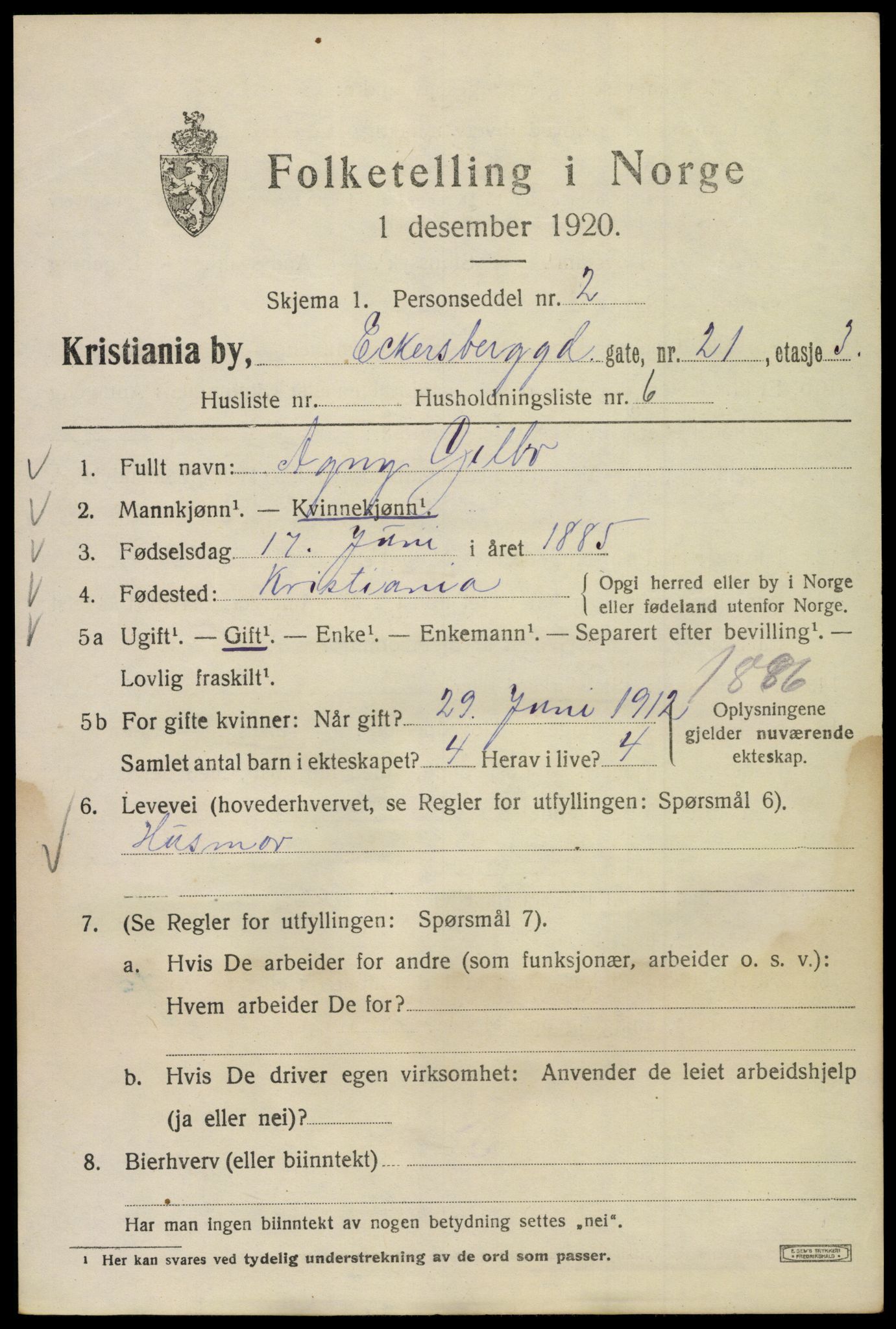 SAO, 1920 census for Kristiania, 1920, p. 208277