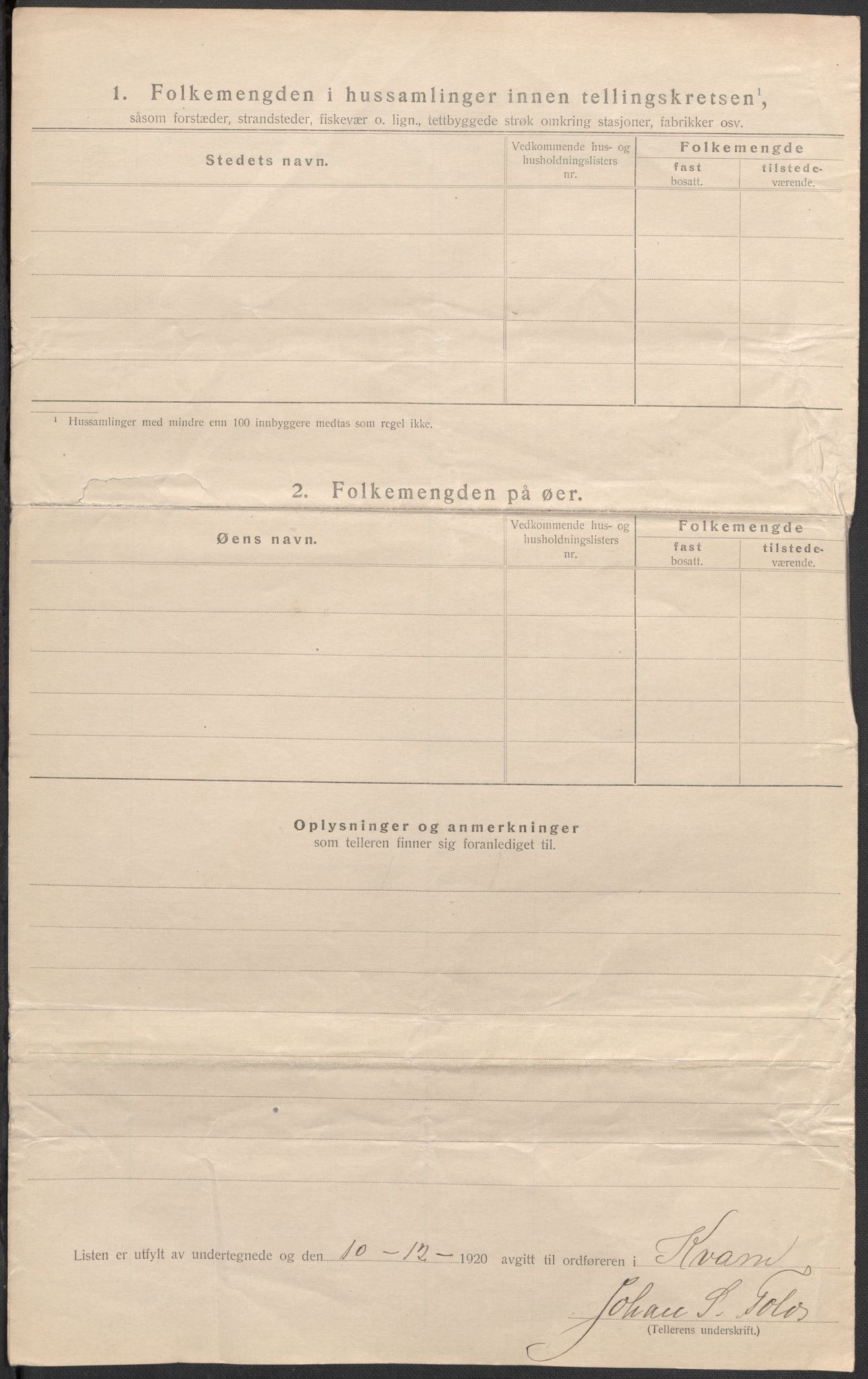 SAB, 1920 census for Kvam, 1920, p. 27