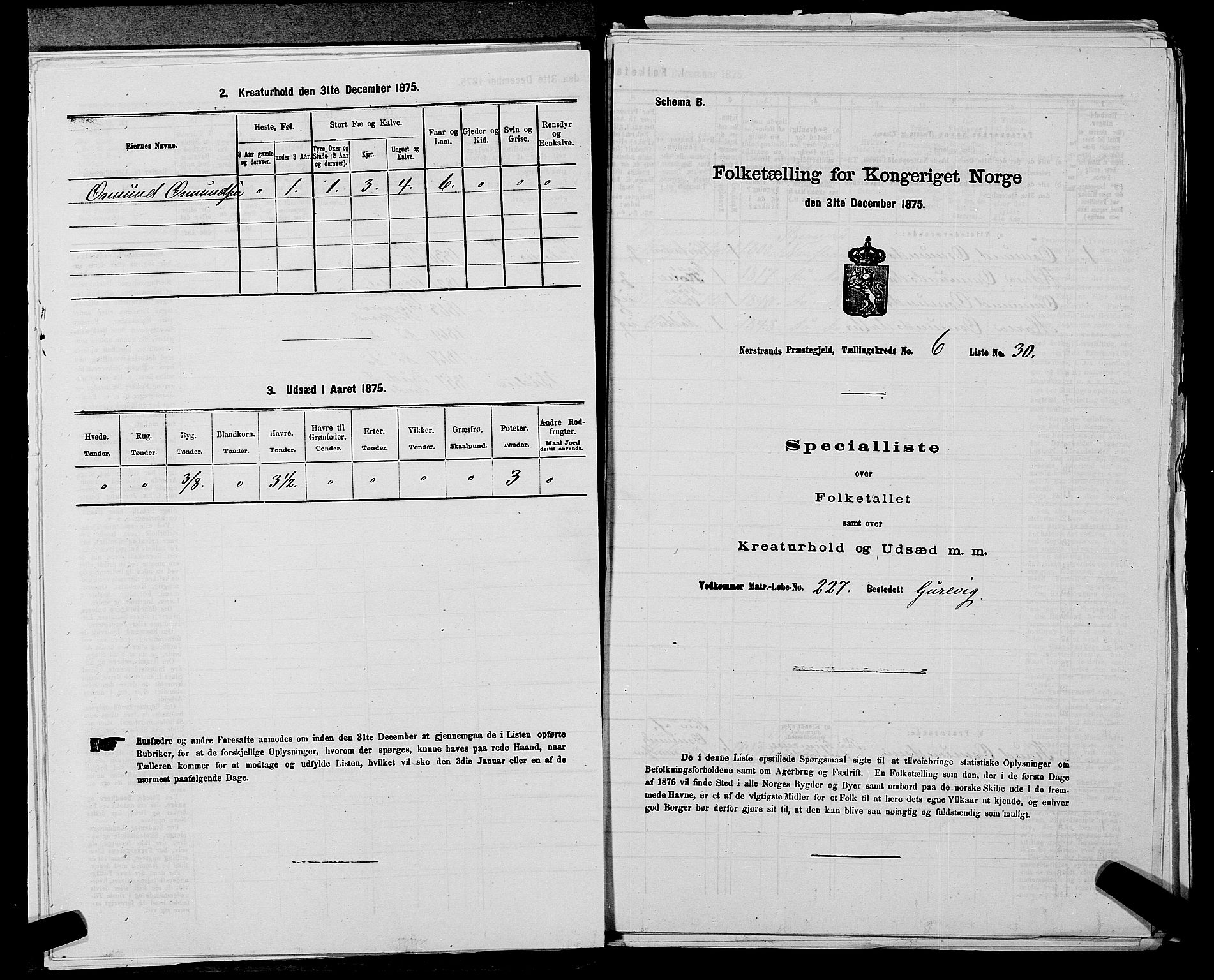 SAST, 1875 census for 1139P Nedstrand, 1875, p. 698