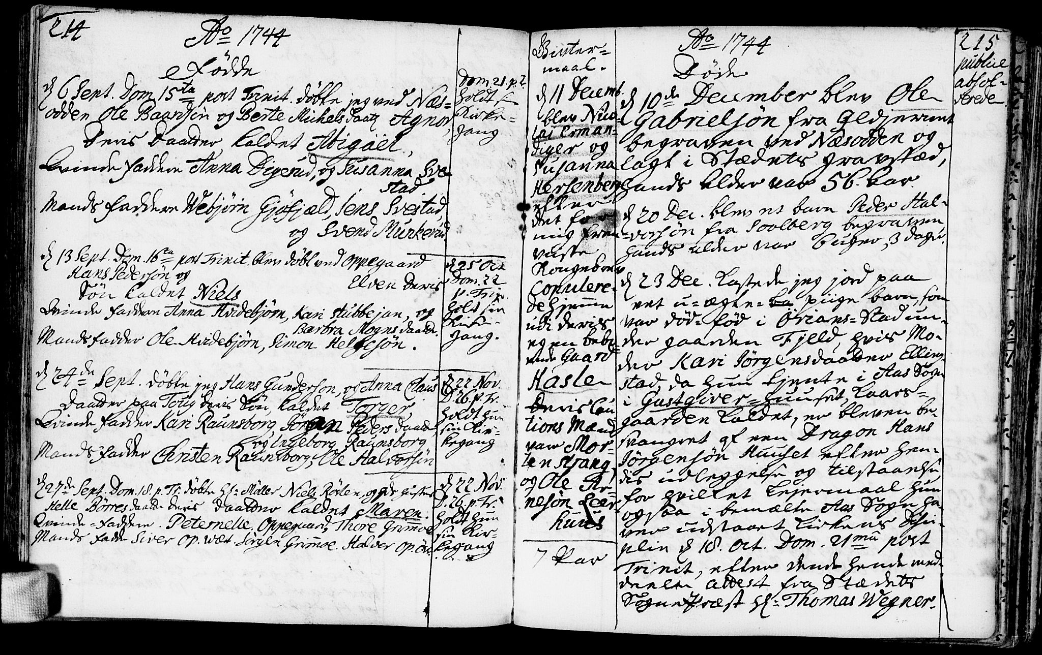 Nesodden prestekontor Kirkebøker, SAO/A-10013/F/Fa/L0001: Parish register (official) no. I 1, 1709-1749, p. 214-215