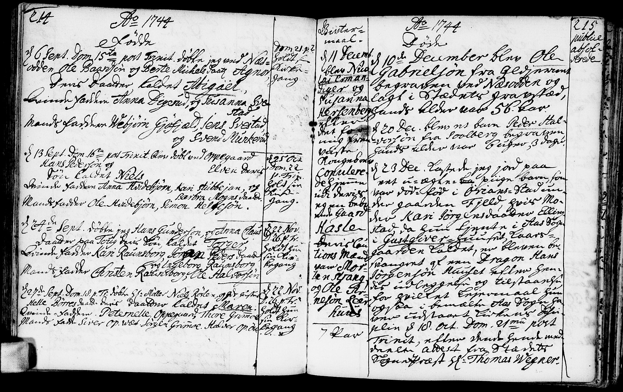 Nesodden prestekontor Kirkebøker, AV/SAO-A-10013/F/Fa/L0001: Parish register (official) no. I 1, 1709-1750, p. 214-215