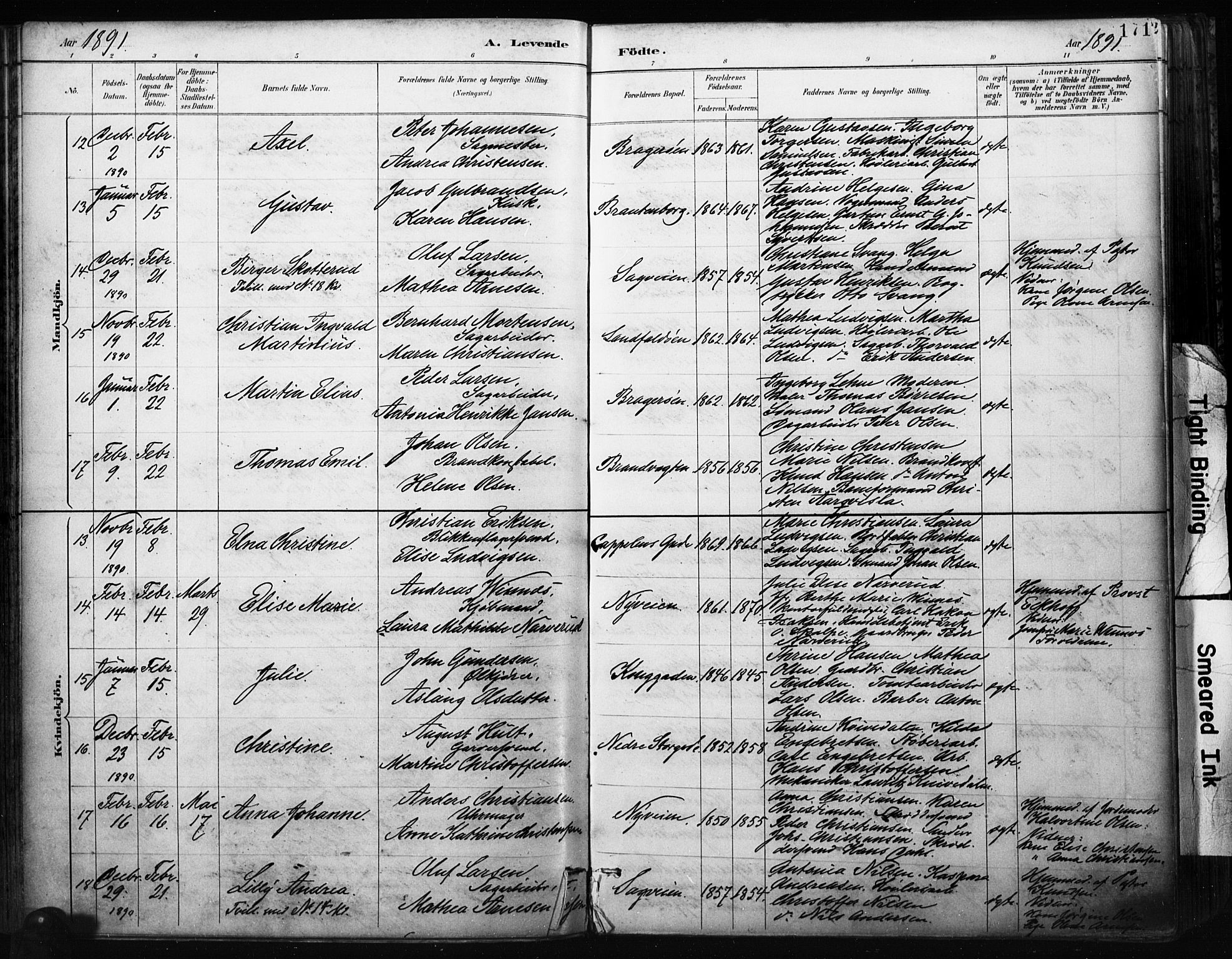 Bragernes kirkebøker, SAKO/A-6/F/Fb/L0007: Parish register (official) no. II 7, 1885-1893, p. 171