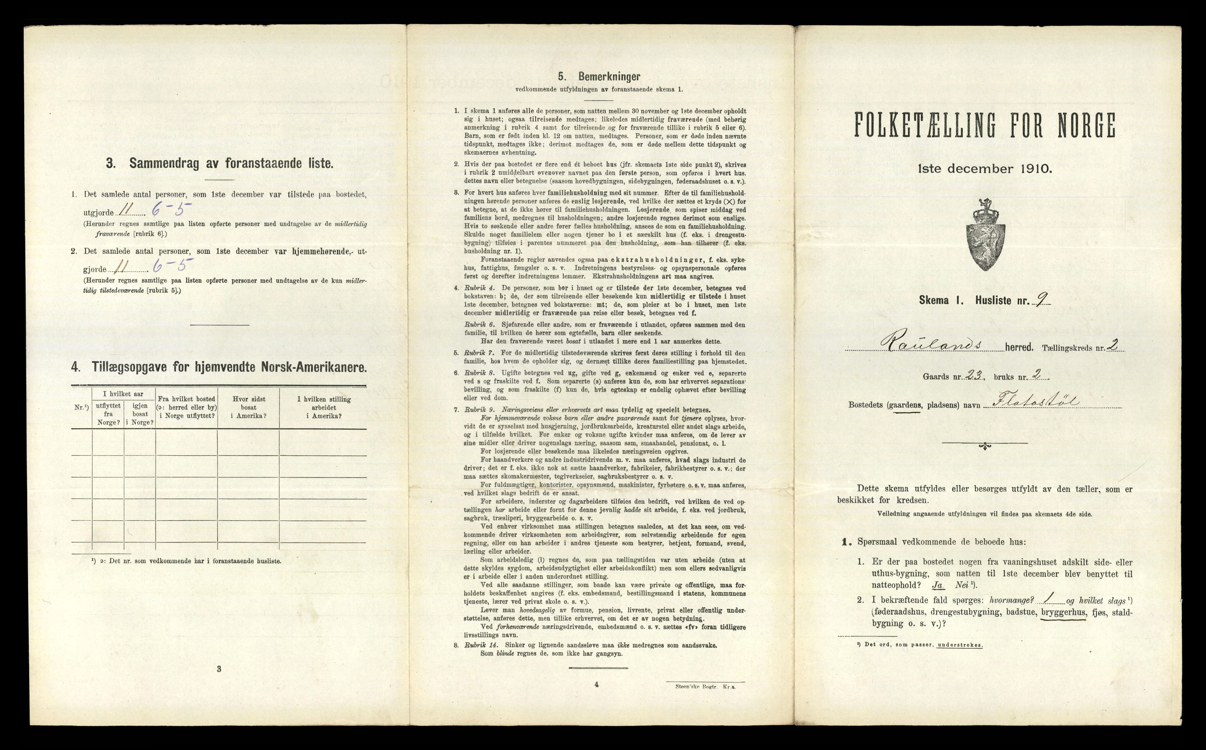 RA, 1910 census for Rauland, 1910, p. 103