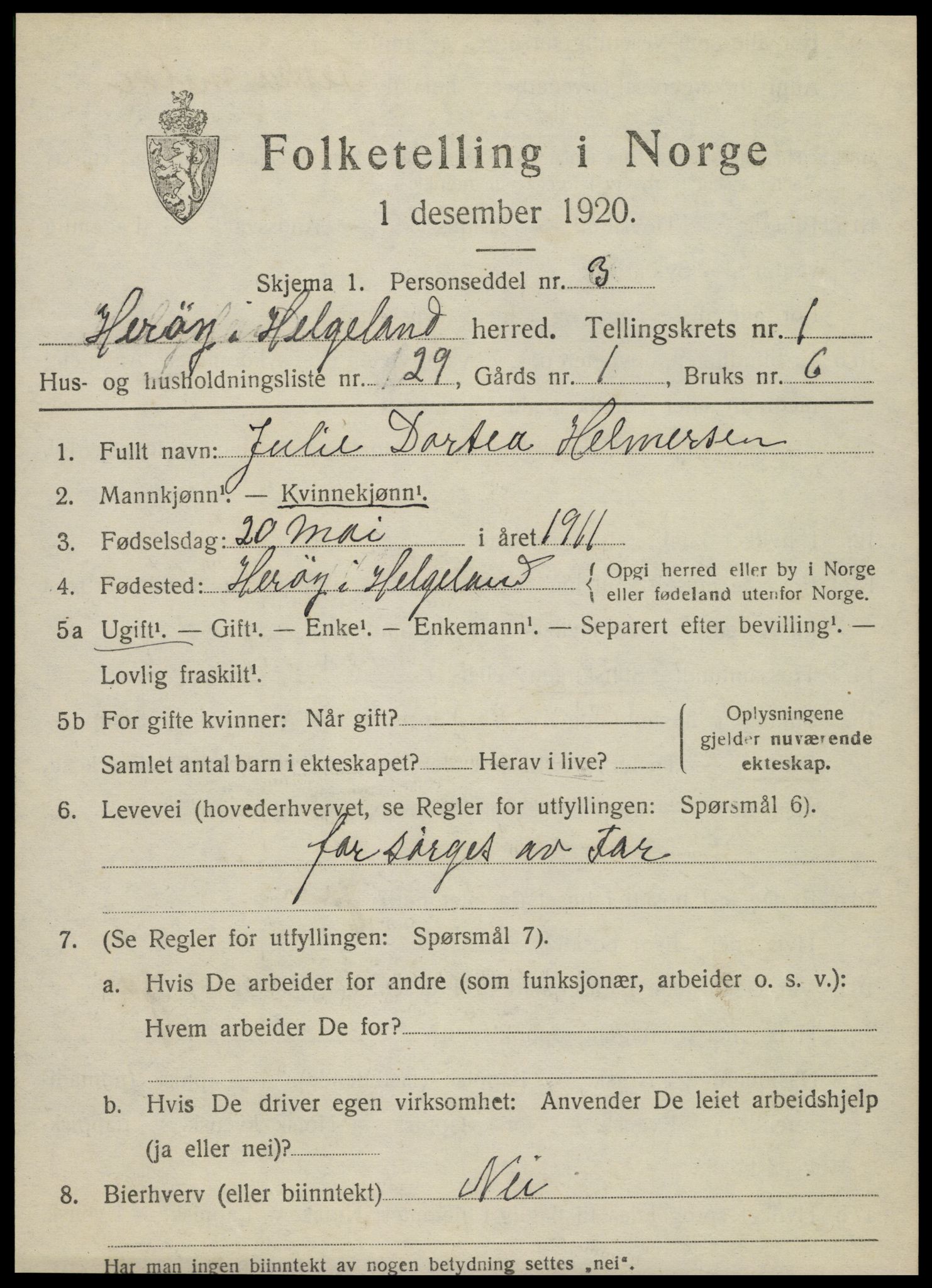 SAT, 1920 census for Herøy, 1920, p. 1306