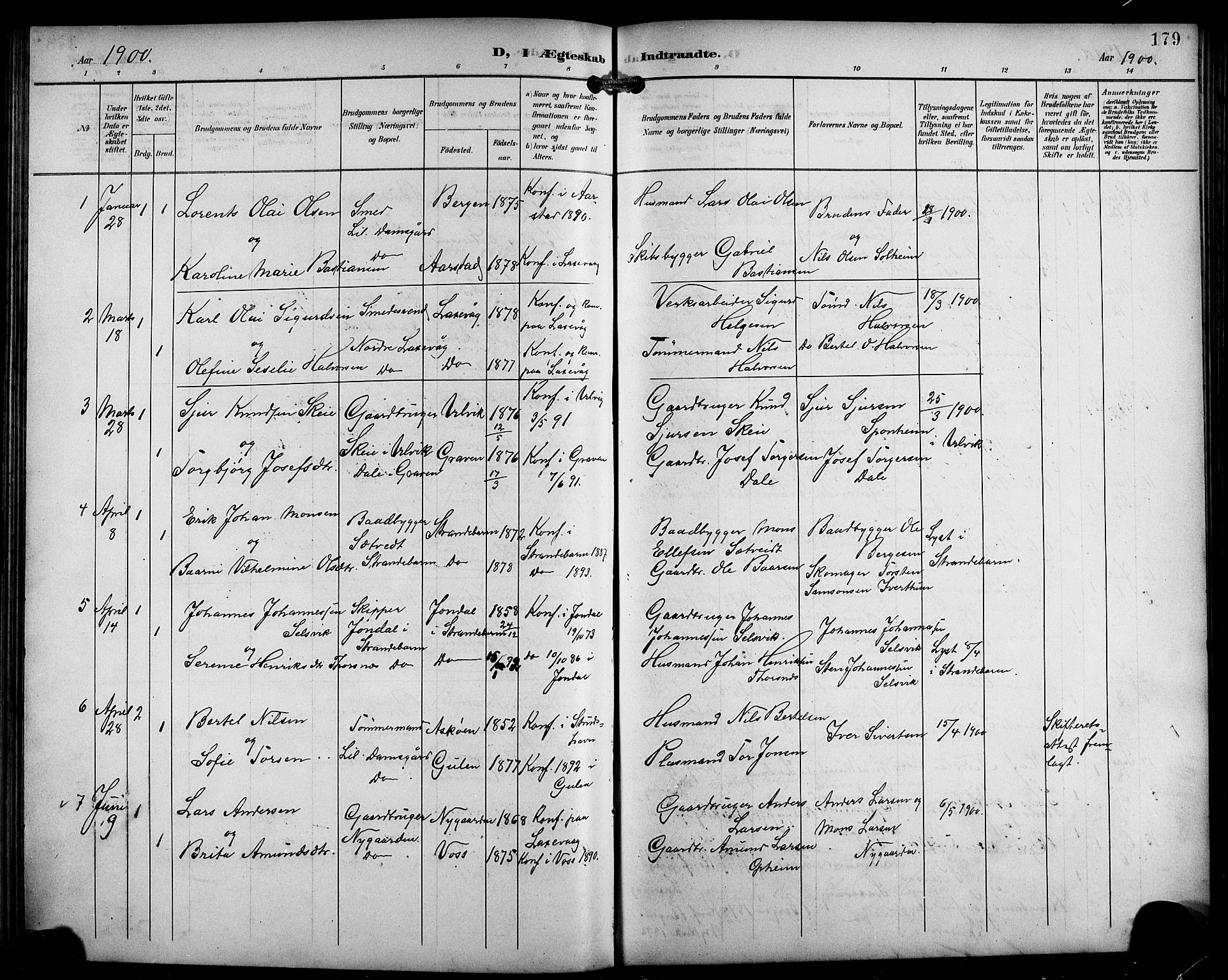 Laksevåg Sokneprestembete, AV/SAB-A-76501/H/Ha/Hab/Haba/L0004: Parish register (copy) no. A 4, 1899-1909, p. 179