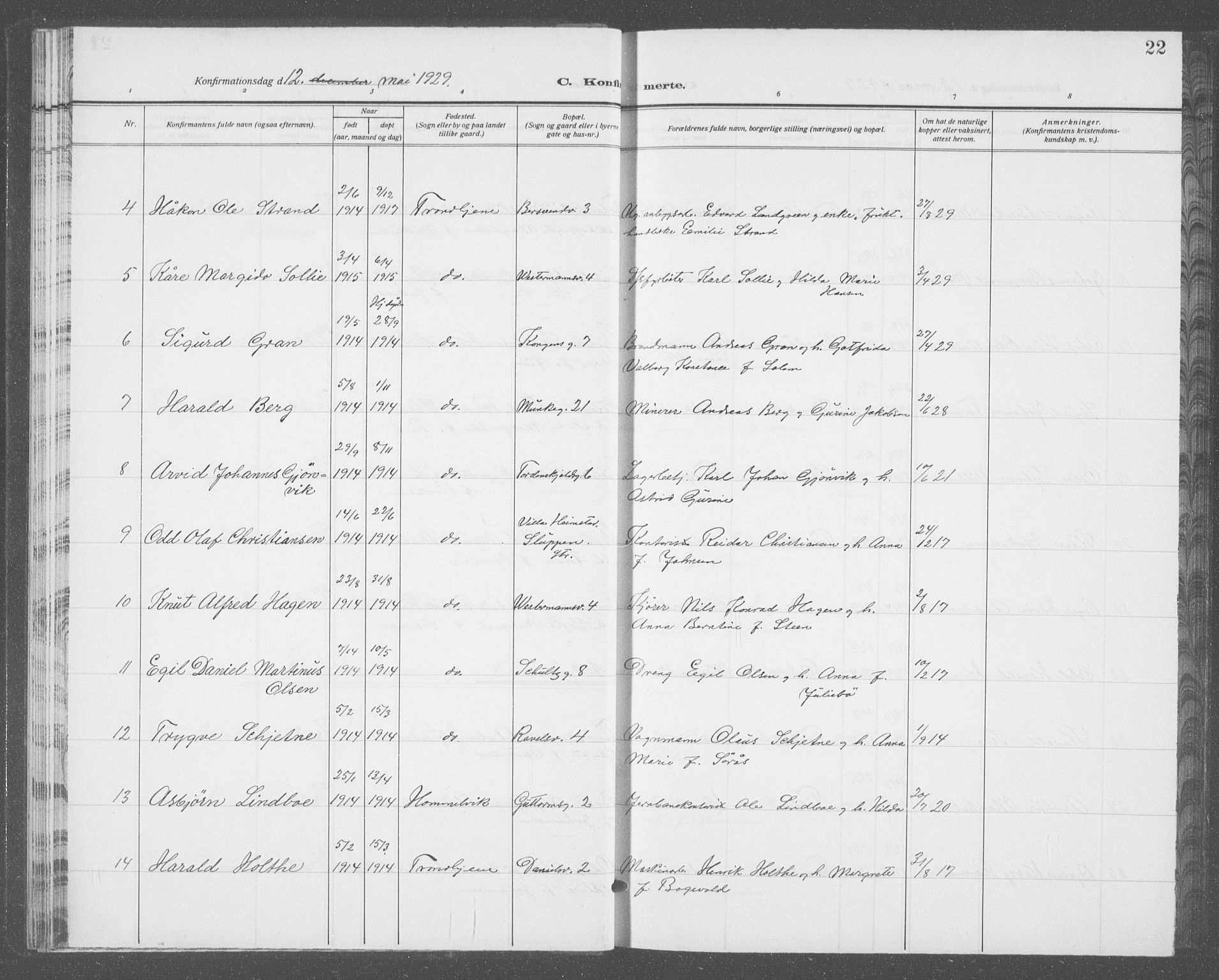 Ministerialprotokoller, klokkerbøker og fødselsregistre - Sør-Trøndelag, SAT/A-1456/601/L0099: Parish register (copy) no. 601C17, 1928-1941, p. 22