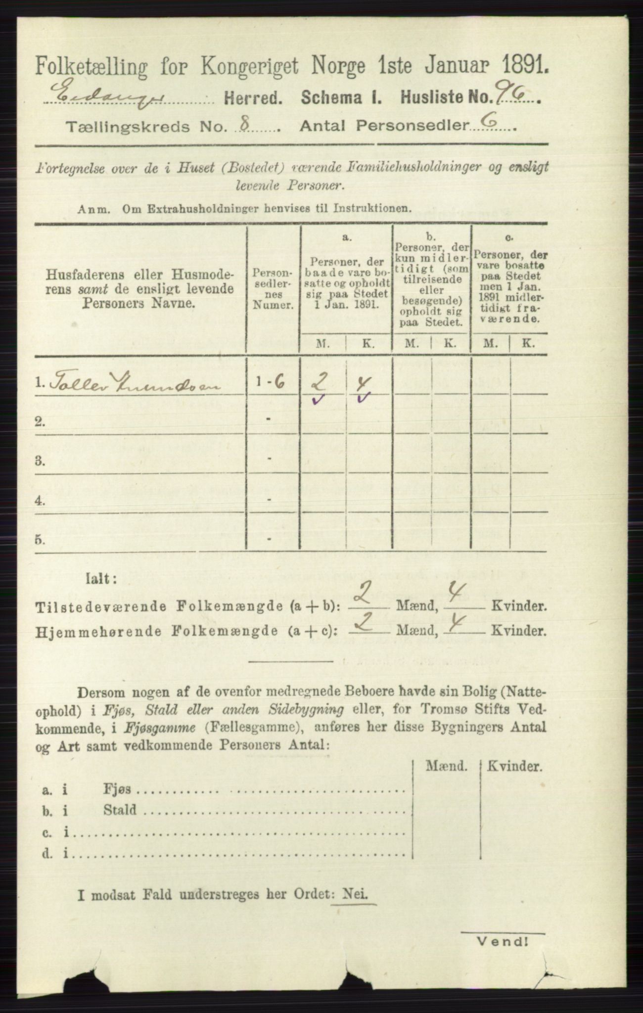 RA, 1891 census for 0813 Eidanger, 1891, p. 2981