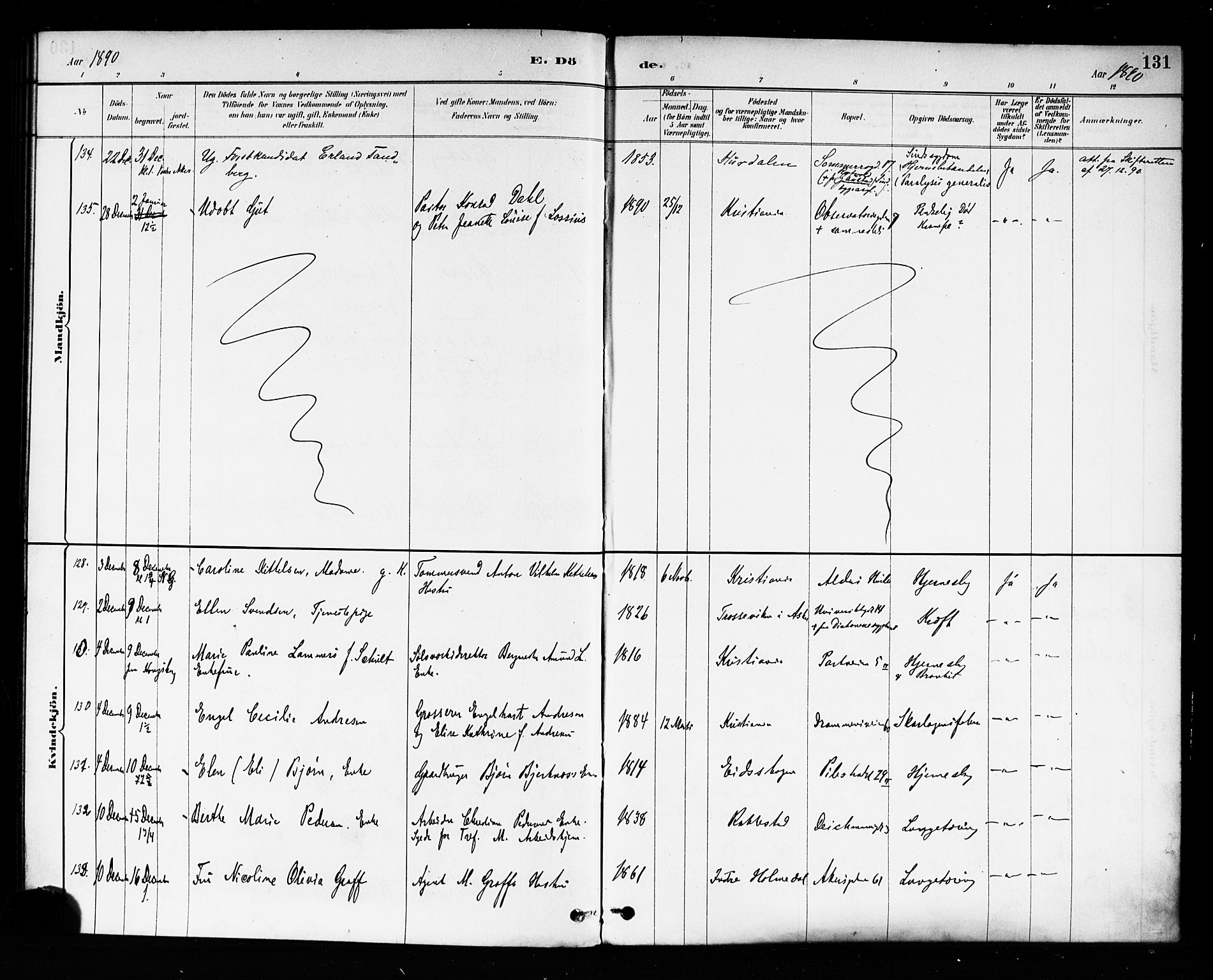 Trefoldighet prestekontor Kirkebøker, AV/SAO-A-10882/F/Fd/L0003: Parish register (official) no. IV 3, 1885-1896, p. 131