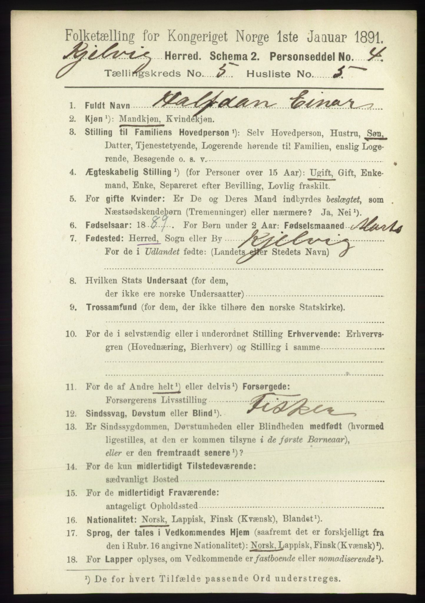 RA, 1891 census for 2019 Kjelvik, 1891, p. 573