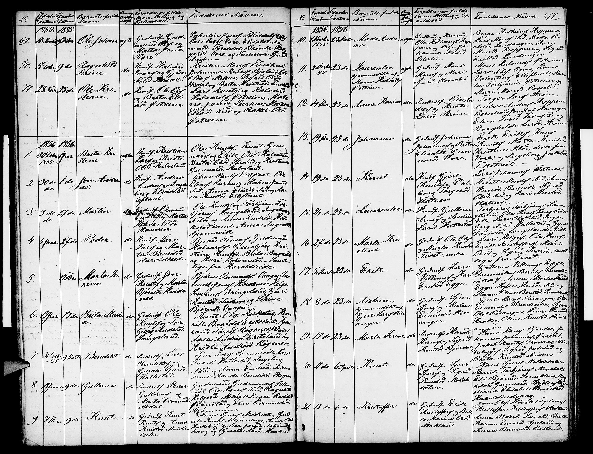 Skjold sokneprestkontor, SAST/A-101847/H/Ha/Hab/L0003: Parish register (copy) no. B 3, 1850-1867, p. 17