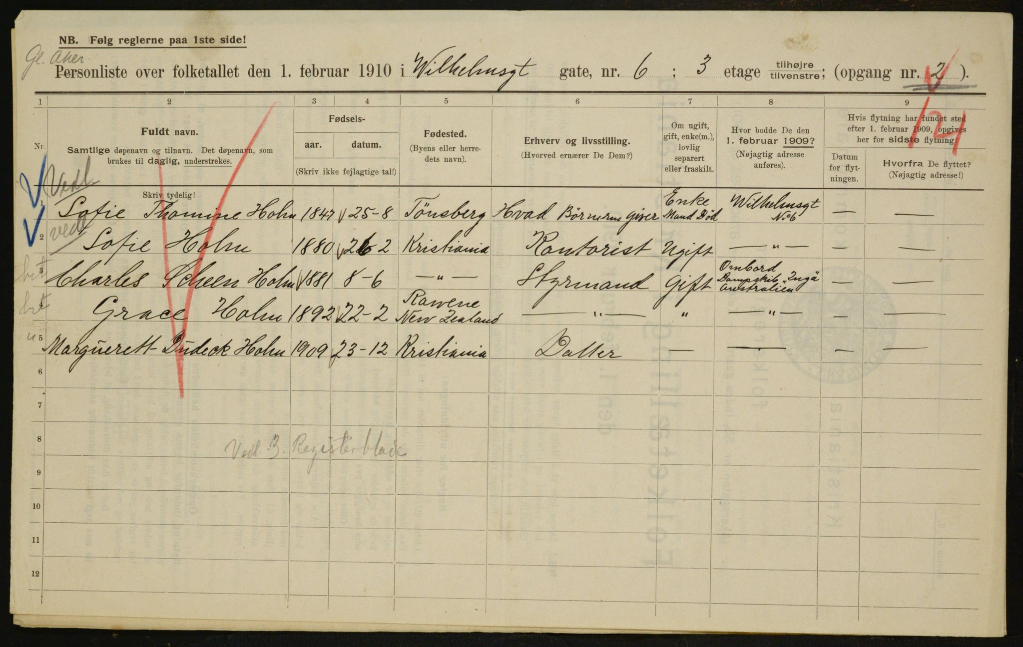 OBA, Municipal Census 1910 for Kristiania, 1910, p. 121616