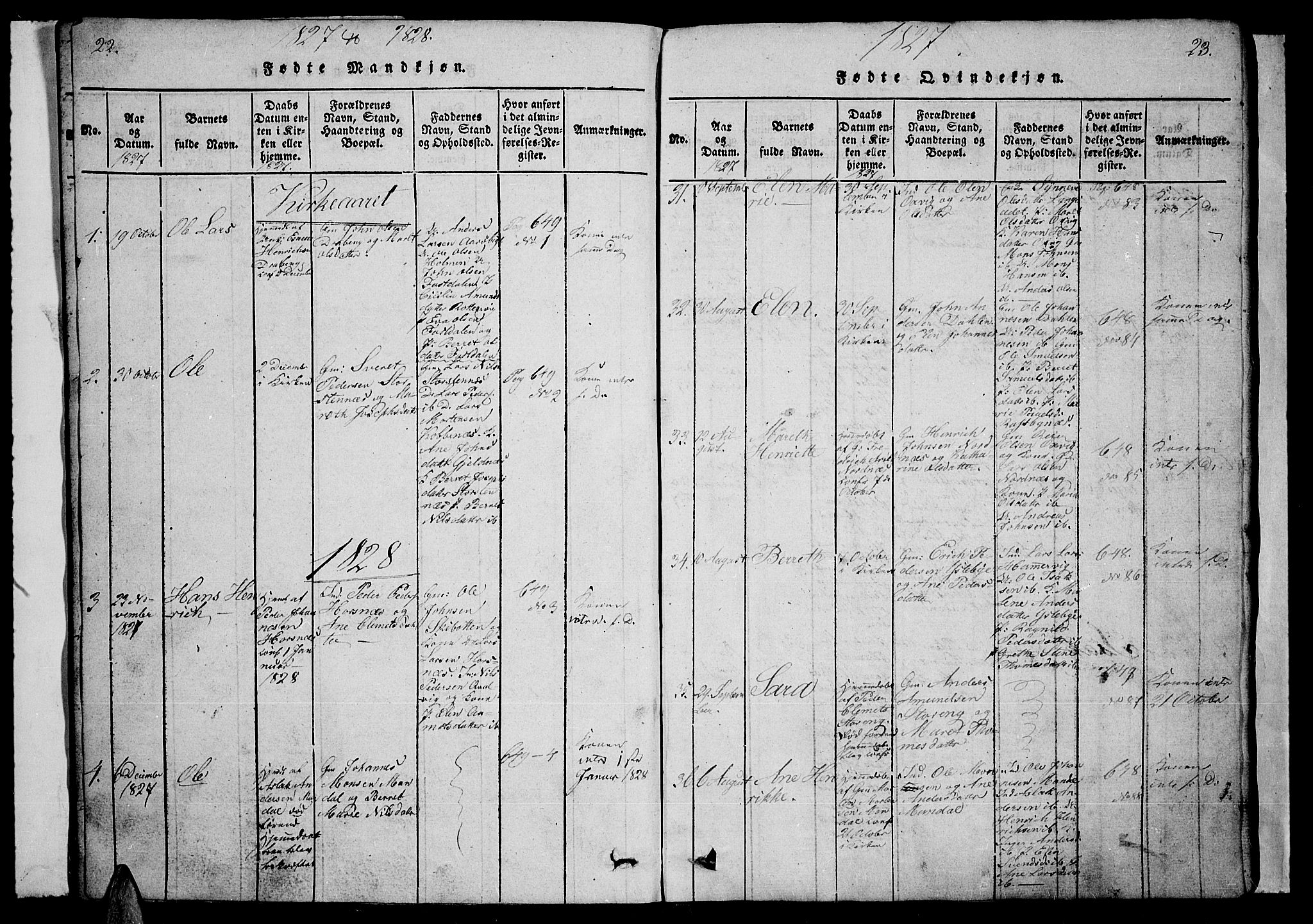 Lyngen sokneprestembete, AV/SATØ-S-1289/H/He/Heb/L0001klokker: Parish register (copy) no. 1, 1826-1838, p. 22-23