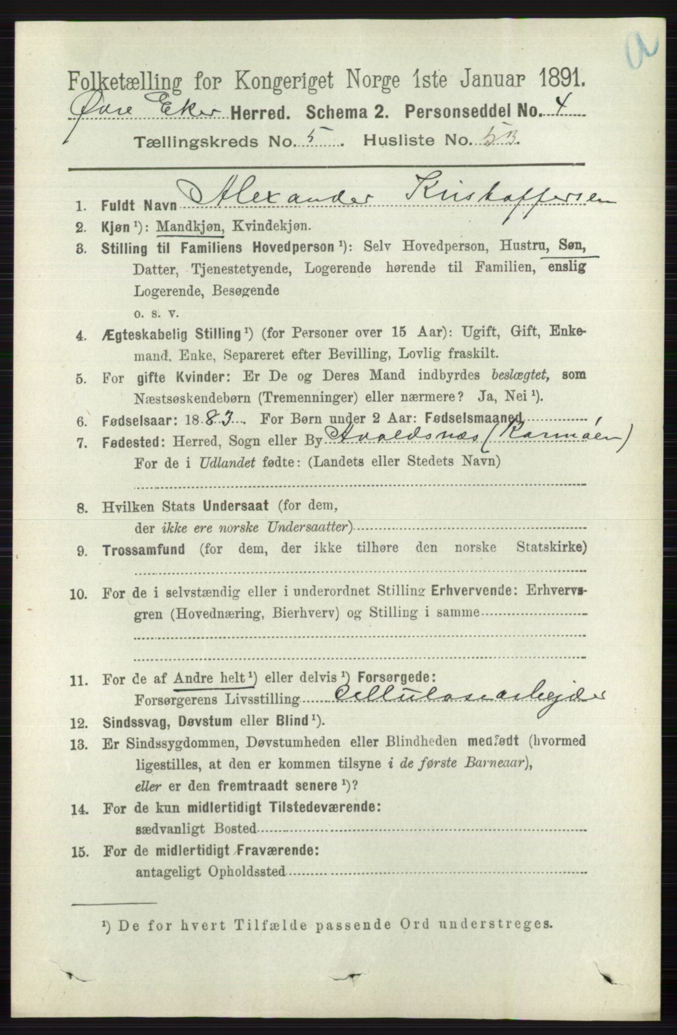 RA, 1891 census for 0624 Øvre Eiker, 1891, p. 2168