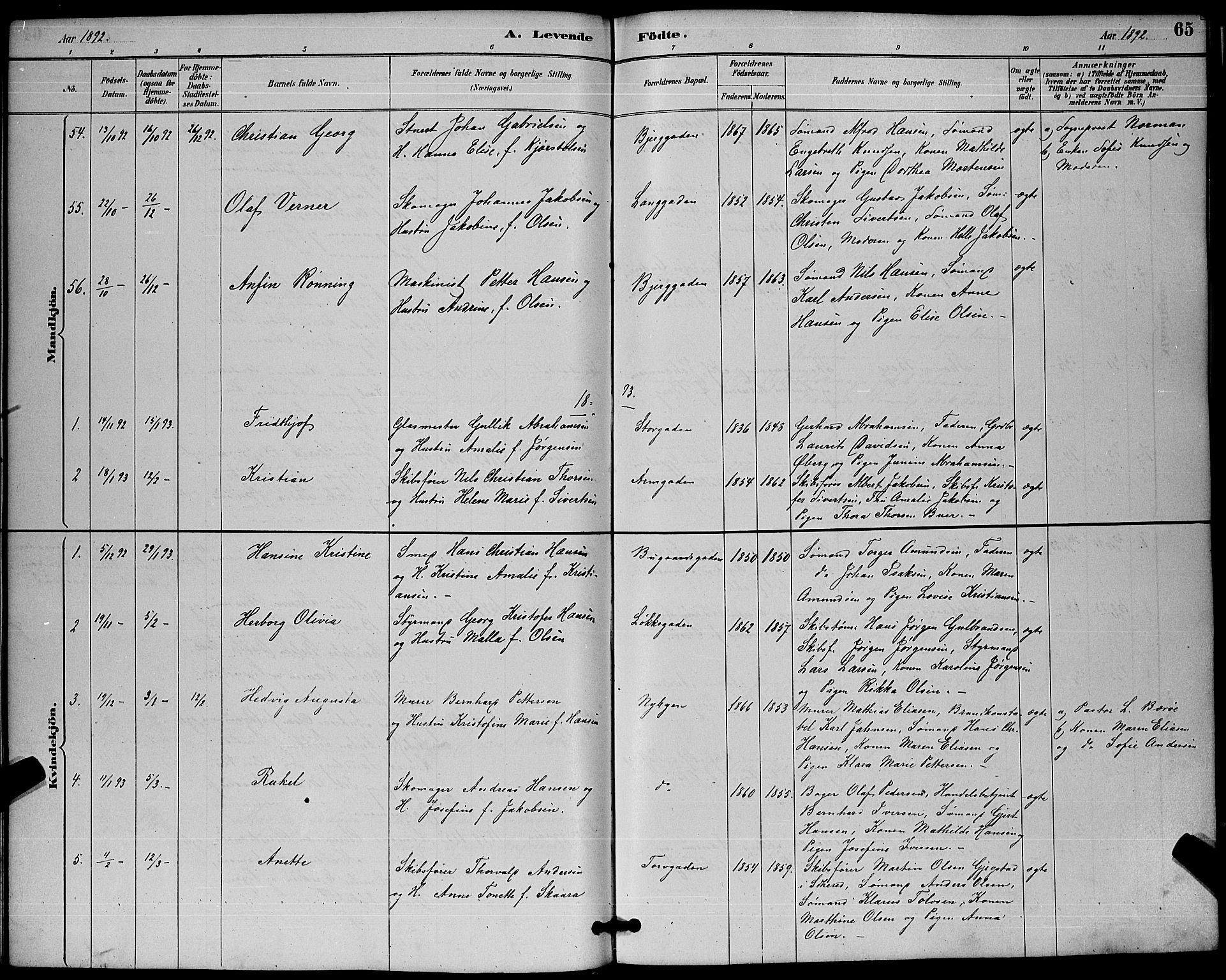 Sandefjord kirkebøker, SAKO/A-315/G/Ga/L0001: Parish register (copy) no. 1, 1885-1903, p. 65