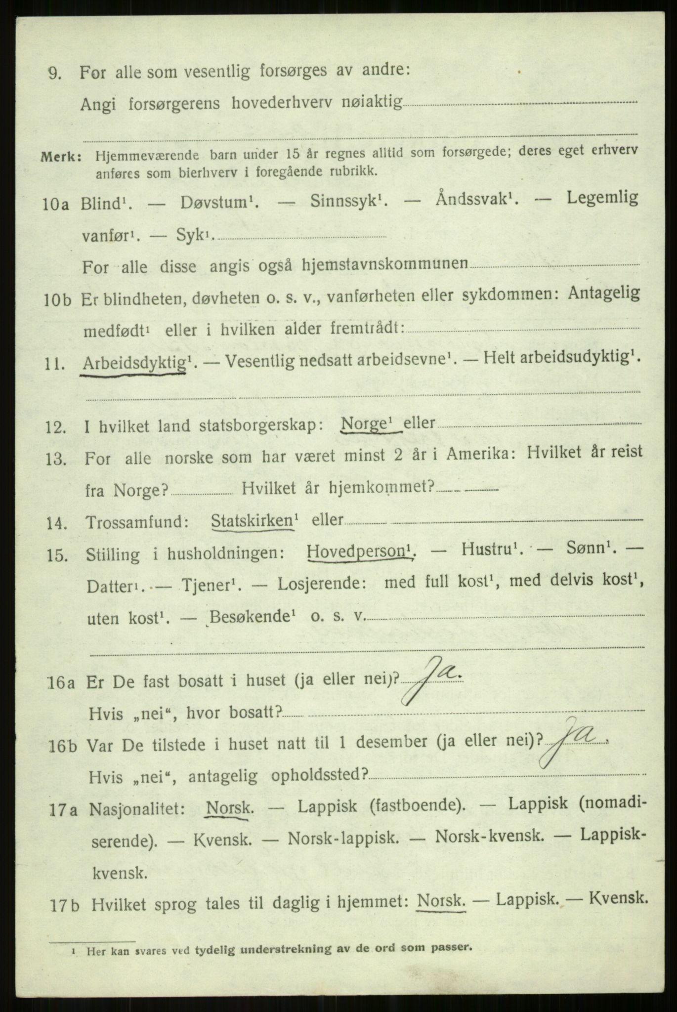 SATØ, 1920 census for Salangen, 1920, p. 2279