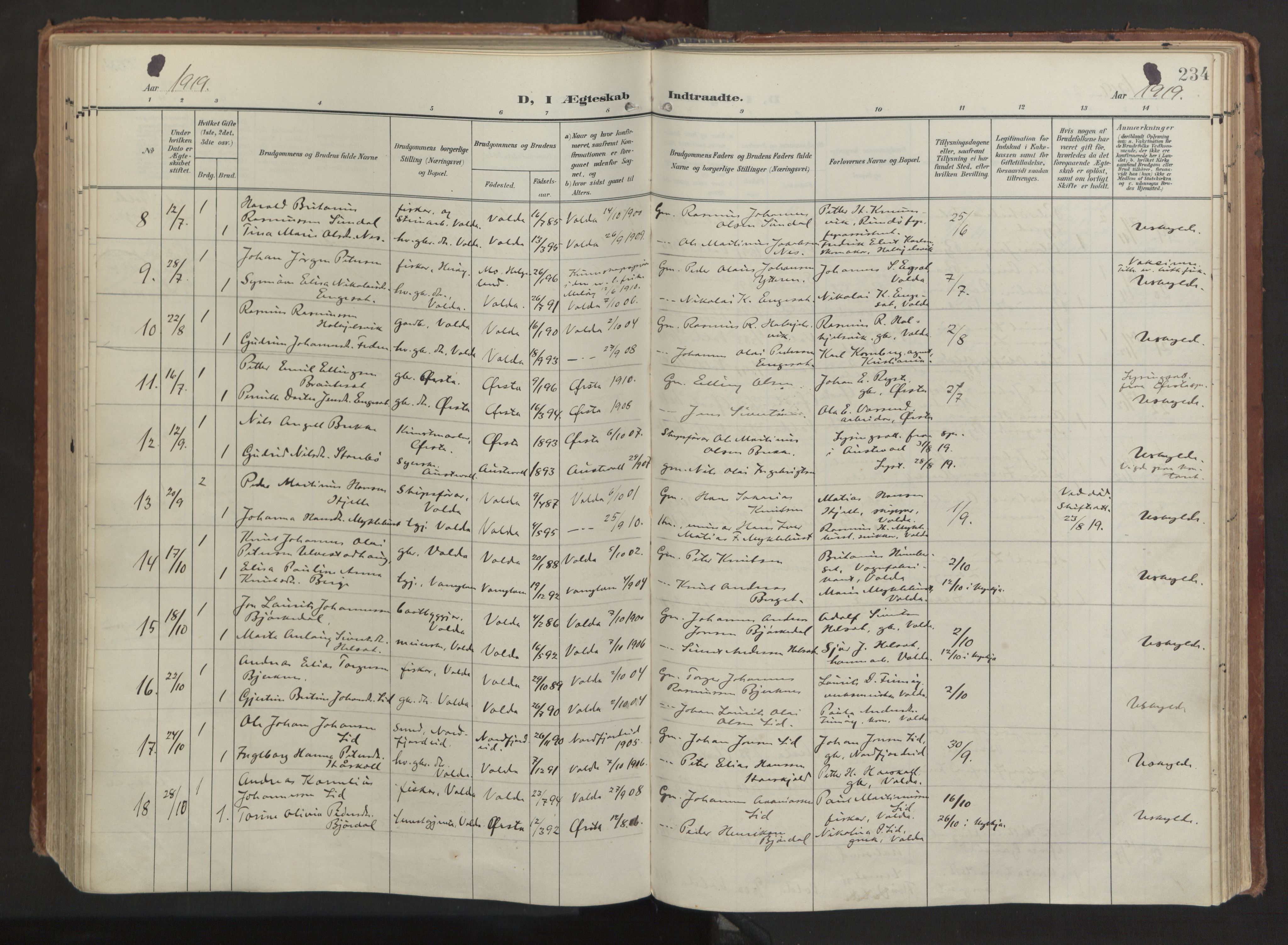 Ministerialprotokoller, klokkerbøker og fødselsregistre - Møre og Romsdal, AV/SAT-A-1454/511/L0144: Parish register (official) no. 511A11, 1906-1923, p. 234