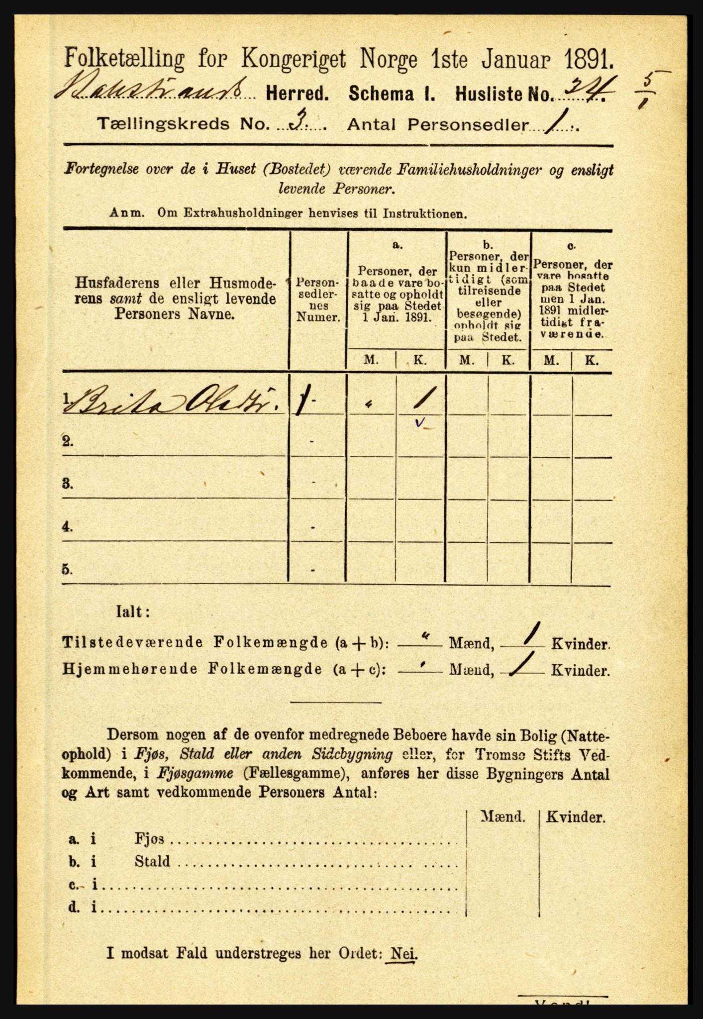 RA, 1891 census for 1418 Balestrand, 1891, p. 591