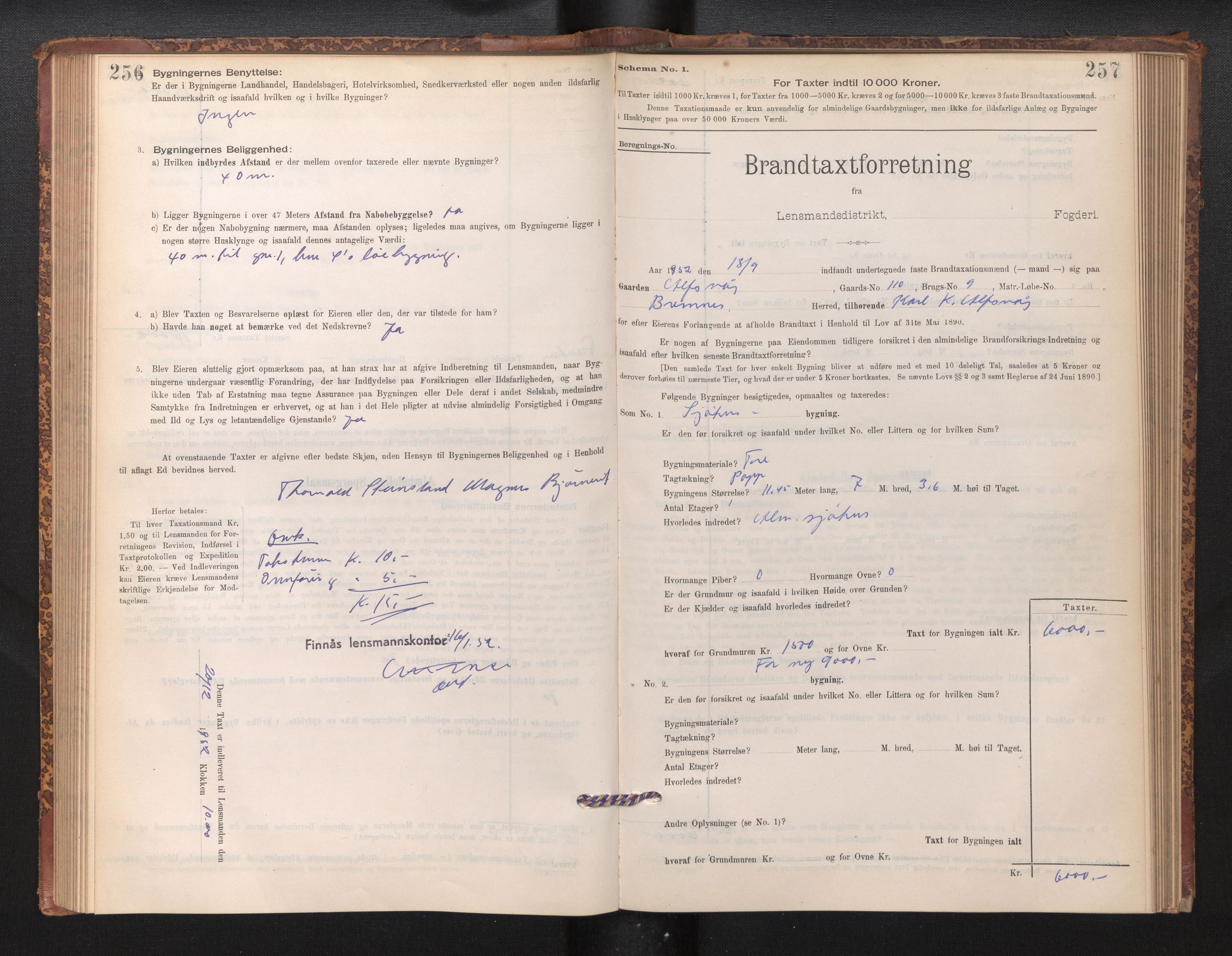 Lensmannen i Finnås, SAB/A-31901/0012/L0002: Branntakstprotokoll, skjematakst, 1894-1954, p. 256-257