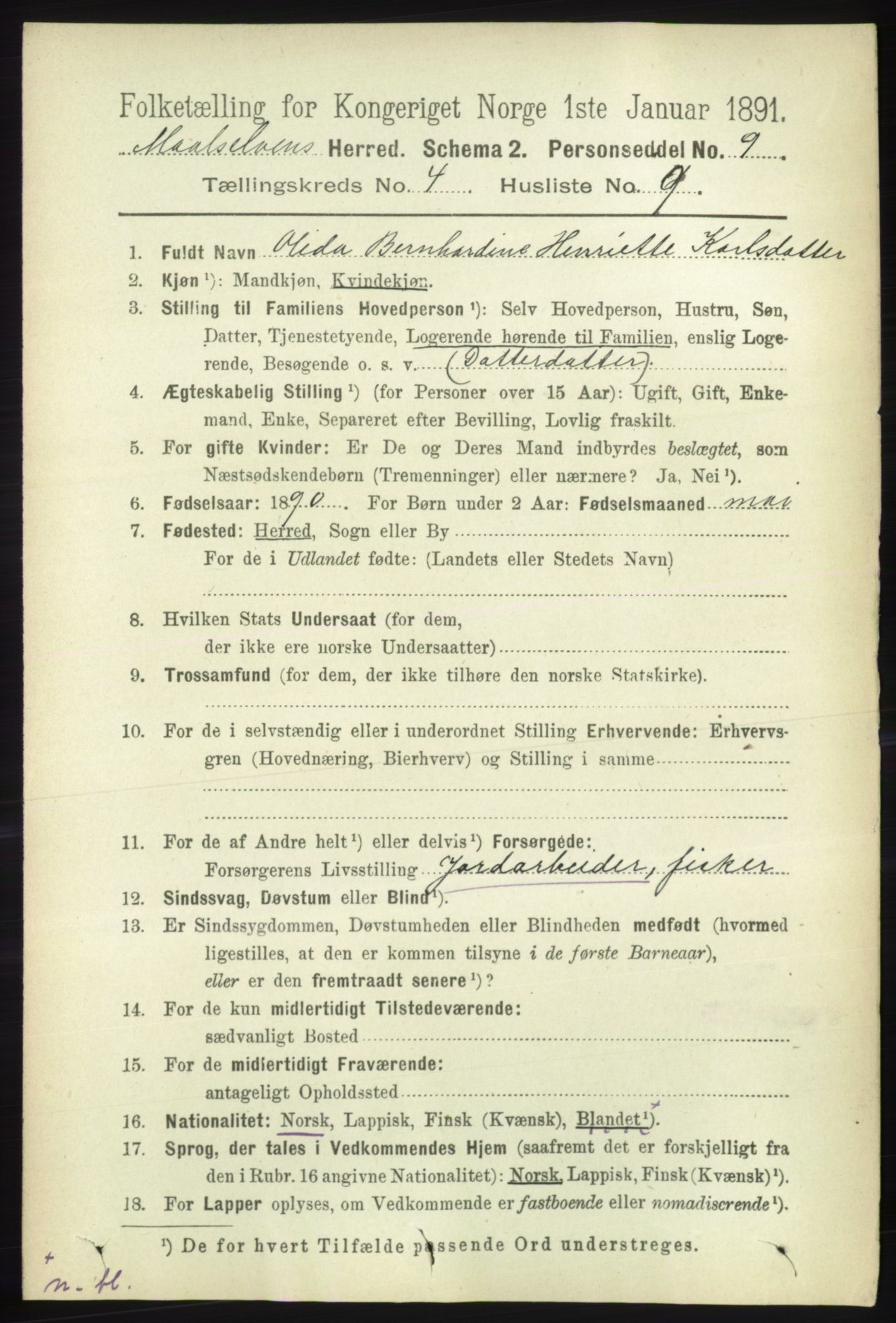 RA, 1891 census for 1924 Målselv, 1891, p. 1141