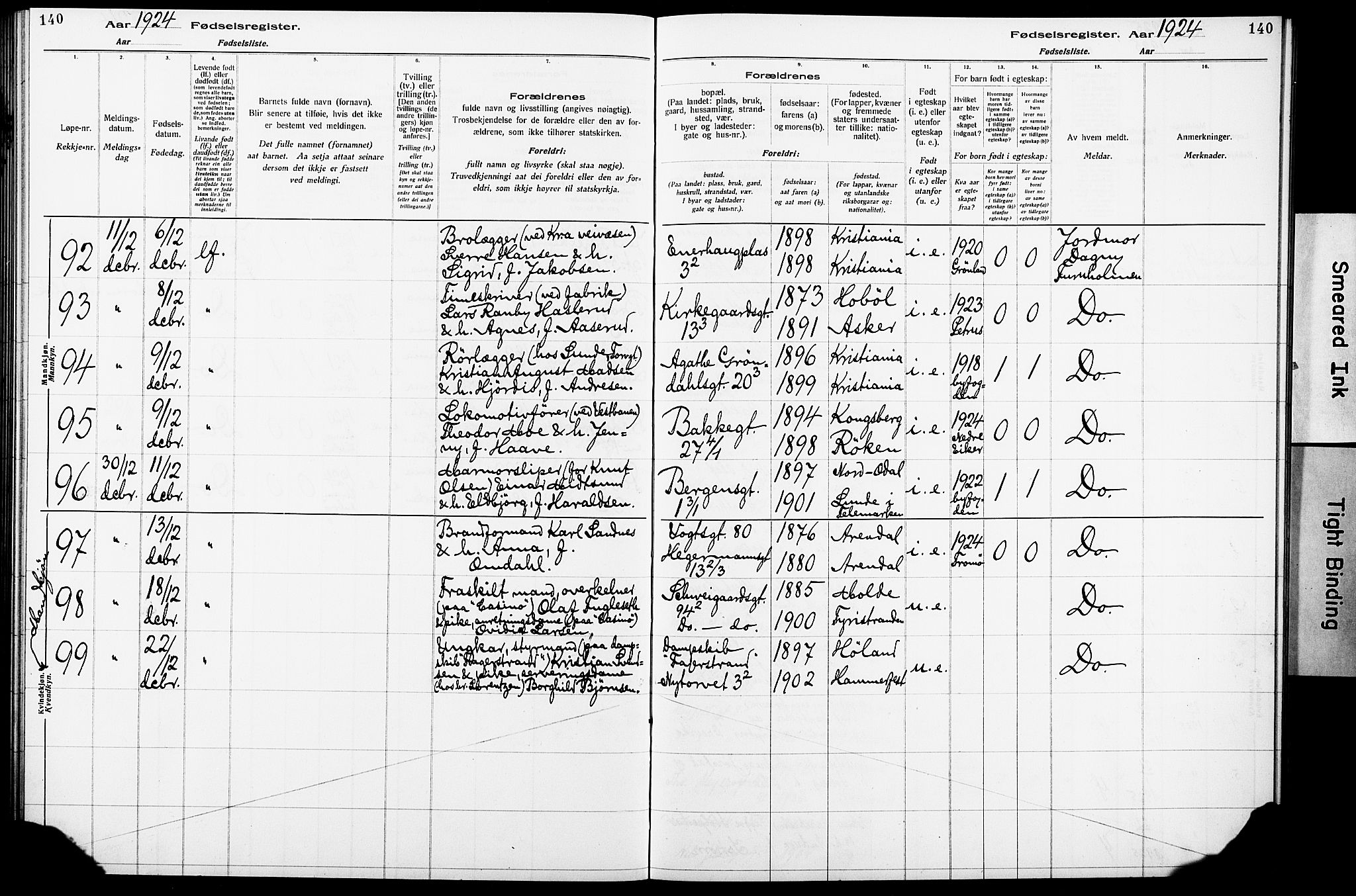Krohgstøtten sykehusprest Kirkebøker, SAO/A-10854/J/Ja/L0001: Birth register no. 1, 1917-1928, p. 140