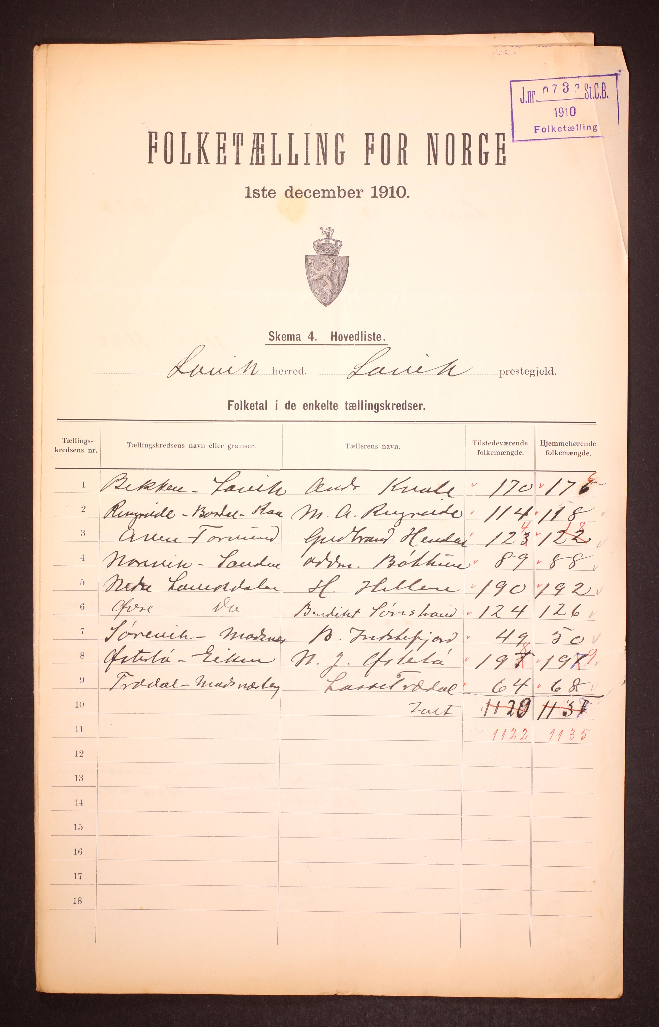 RA, 1910 census for Lavik, 1910, p. 2