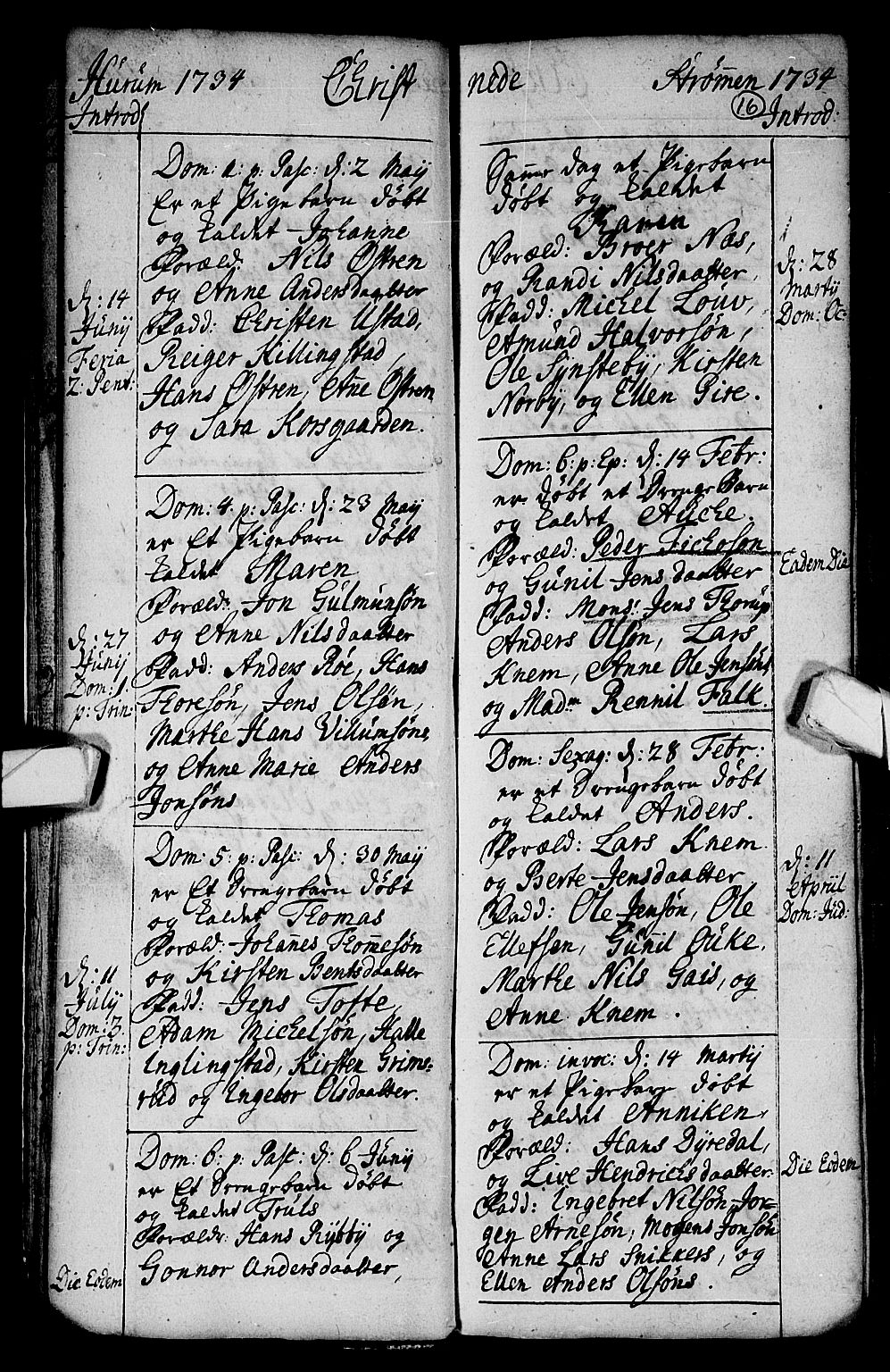 Hurum kirkebøker, AV/SAKO-A-229/F/Fa/L0002: Parish register (official) no. 2, 1733-1757, p. 16