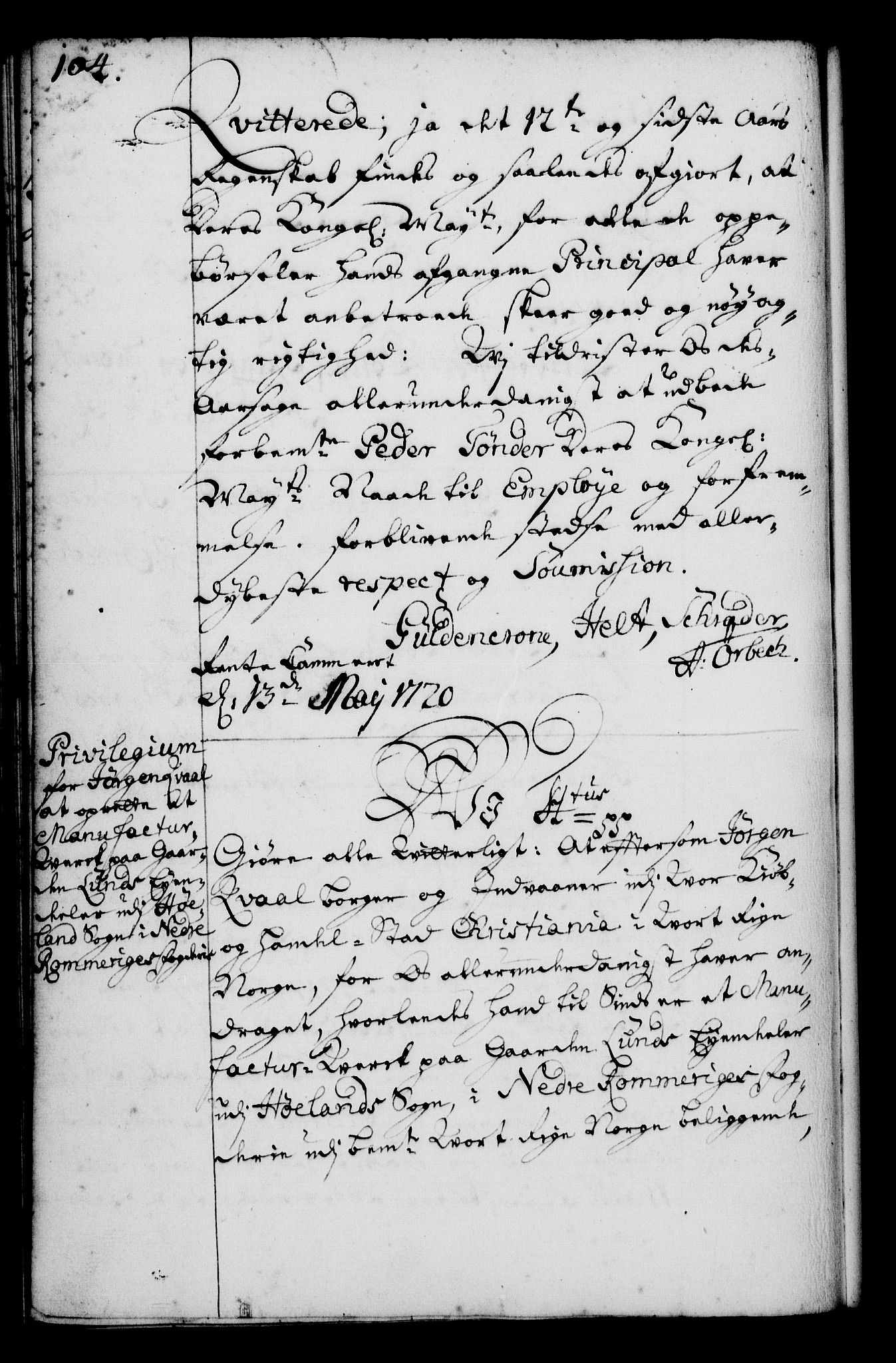 Rentekammeret, Kammerkanselliet, RA/EA-3111/G/Gg/Gga/L0001: Norsk ekspedisjonsprotokoll med register (merket RK 53.1), 1720-1723, p. 104
