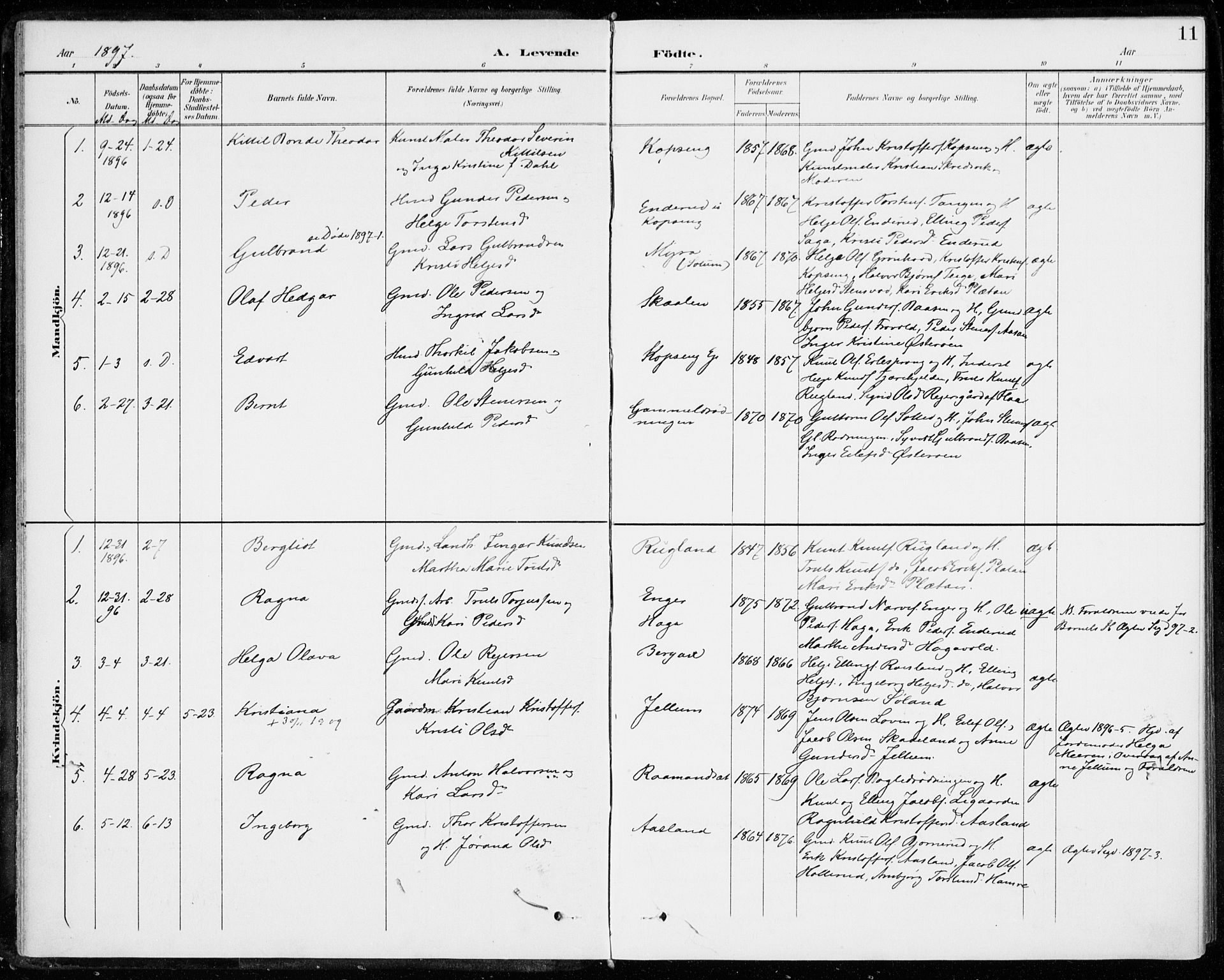 Sigdal kirkebøker, SAKO/A-245/F/Fc/L0002: Parish register (official) no. III 2, 1894-1911, p. 11