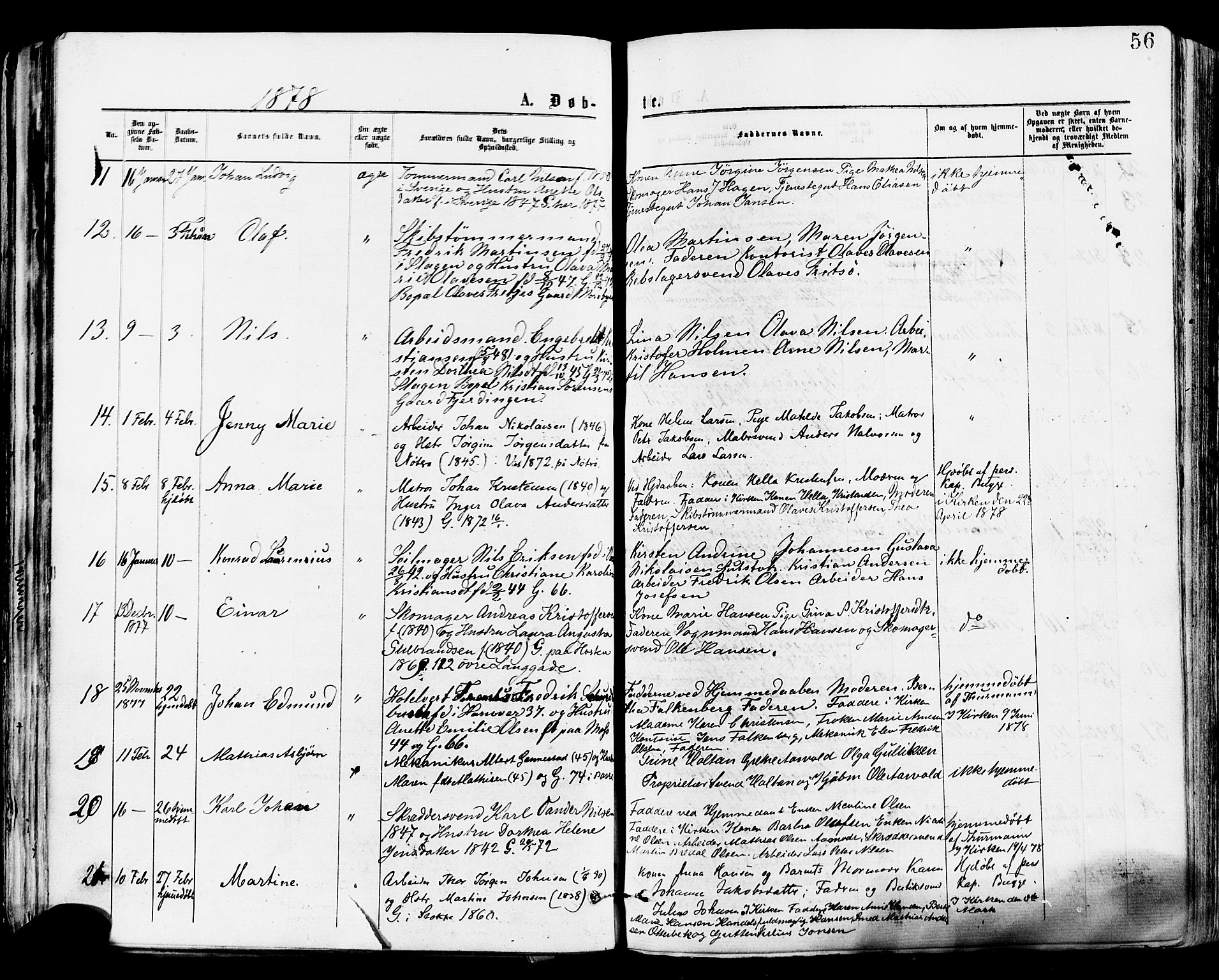 Tønsberg kirkebøker, AV/SAKO-A-330/F/Fa/L0010: Parish register (official) no. I 10, 1874-1880, p. 56