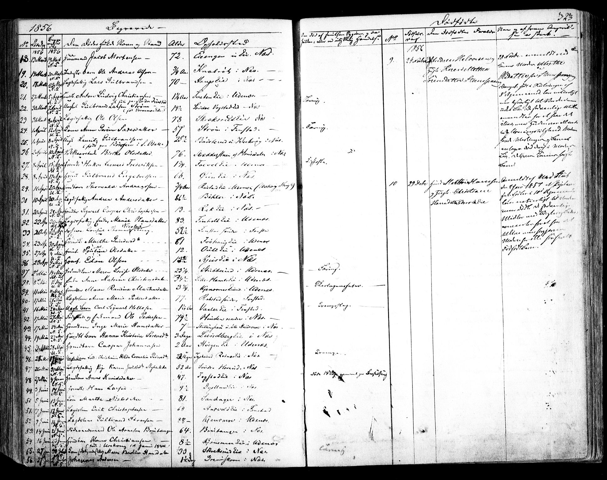 Nes prestekontor Kirkebøker, AV/SAO-A-10410/F/Fa/L0007: Parish register (official) no. I 7, 1846-1858, p. 323