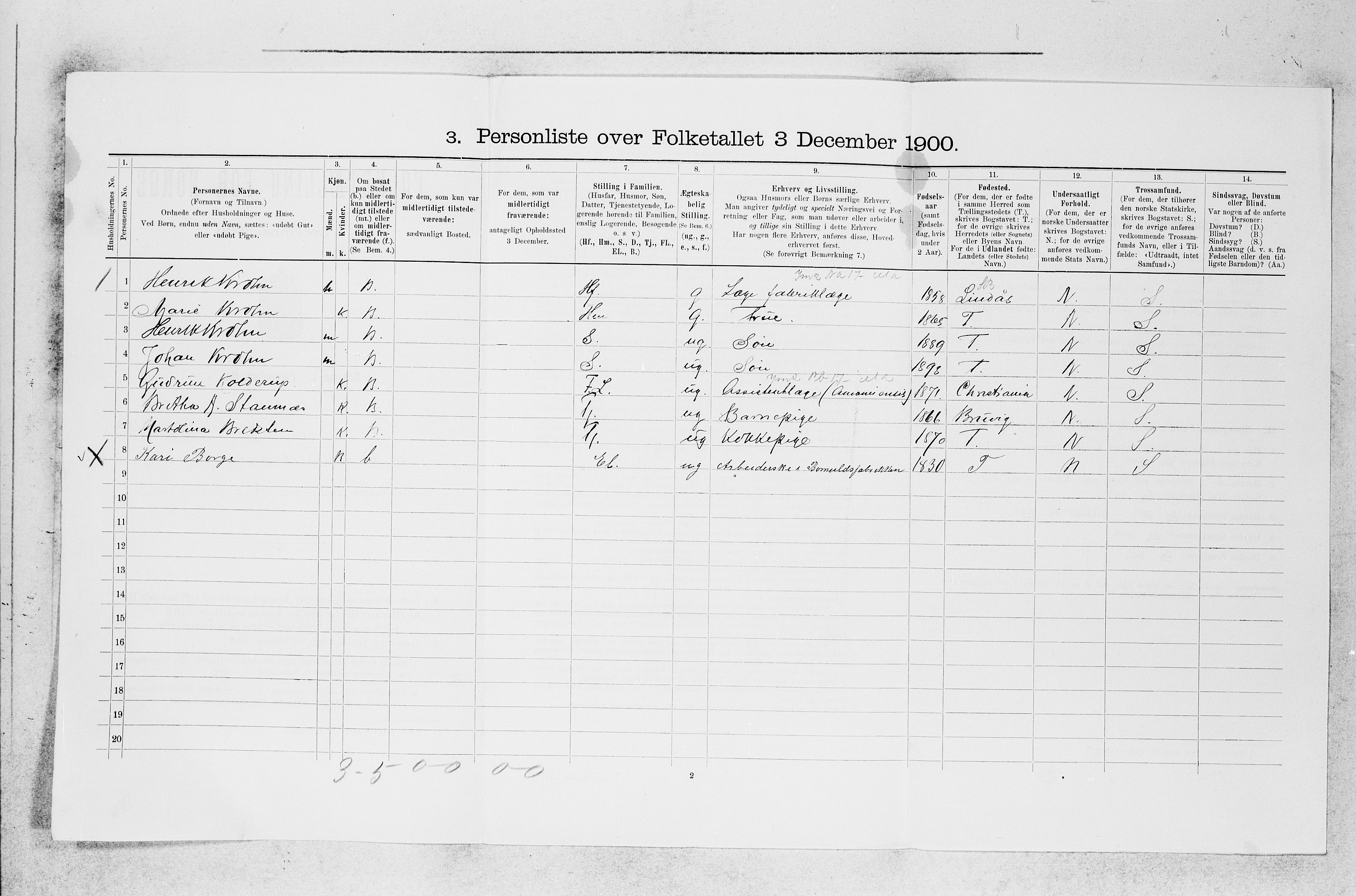 SAB, 1900 census for Haus, 1900, p. 1286